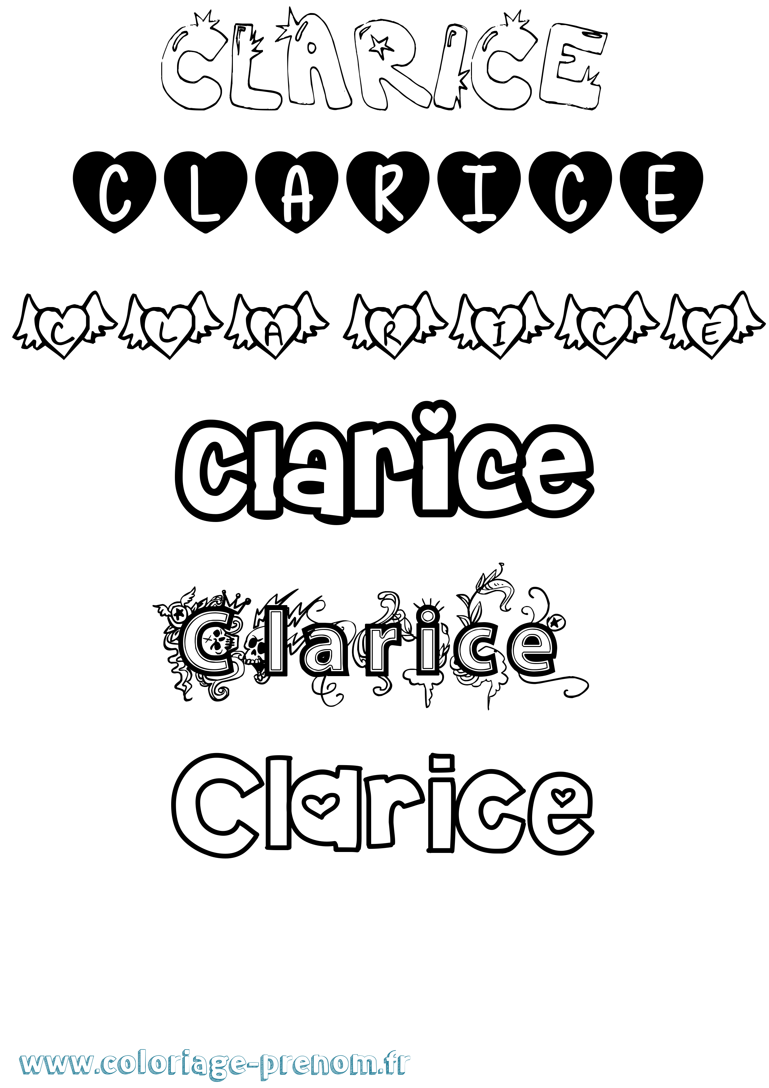 Coloriage prénom Clarice Girly