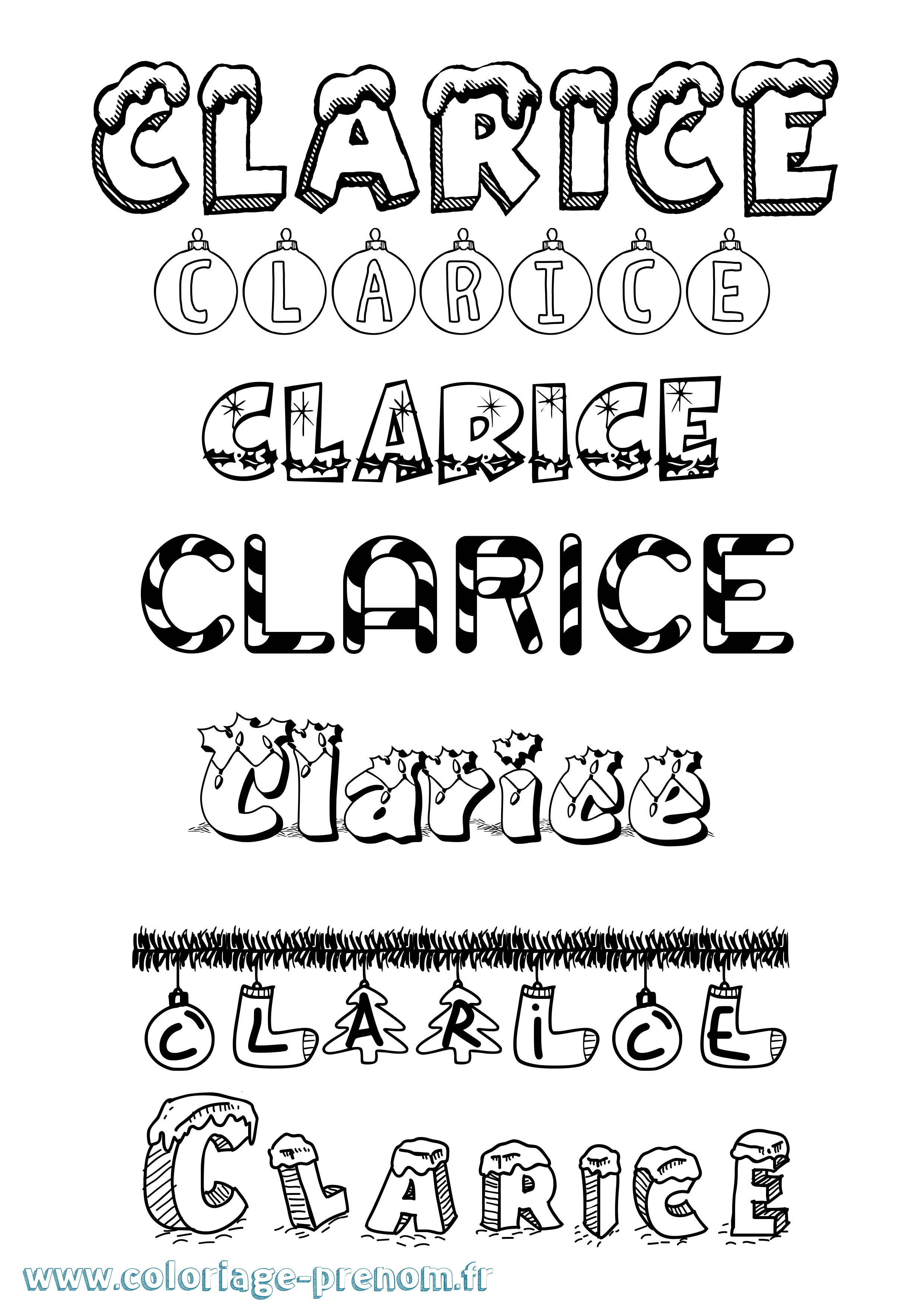Coloriage prénom Clarice Noël