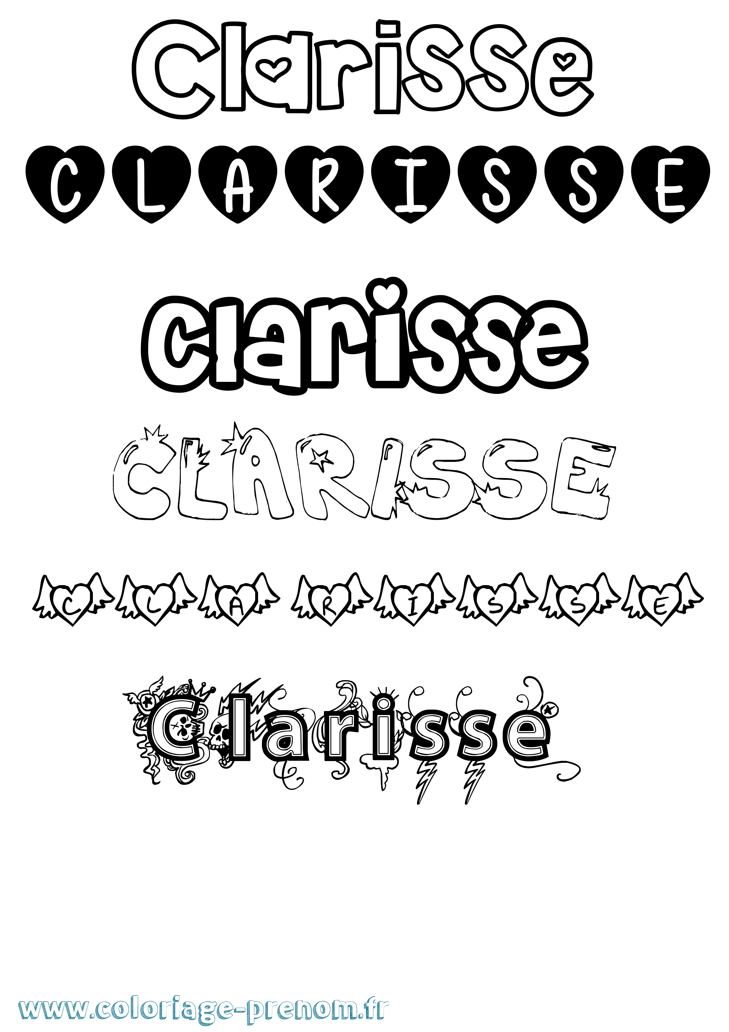 Coloriage prénom Clarisse Girly