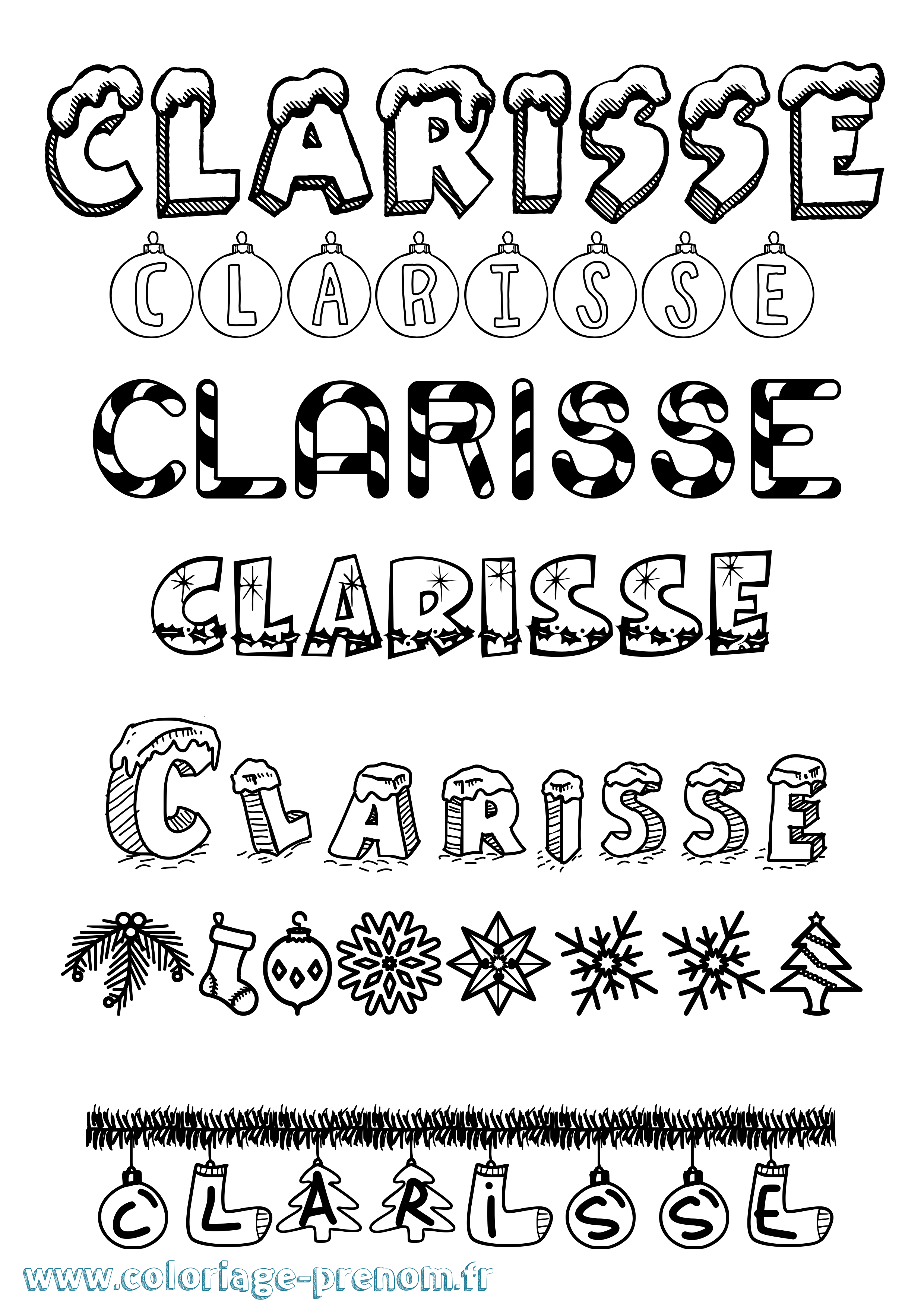 Coloriage Clarisse Noël Coloriage prénom Clarisse Noël