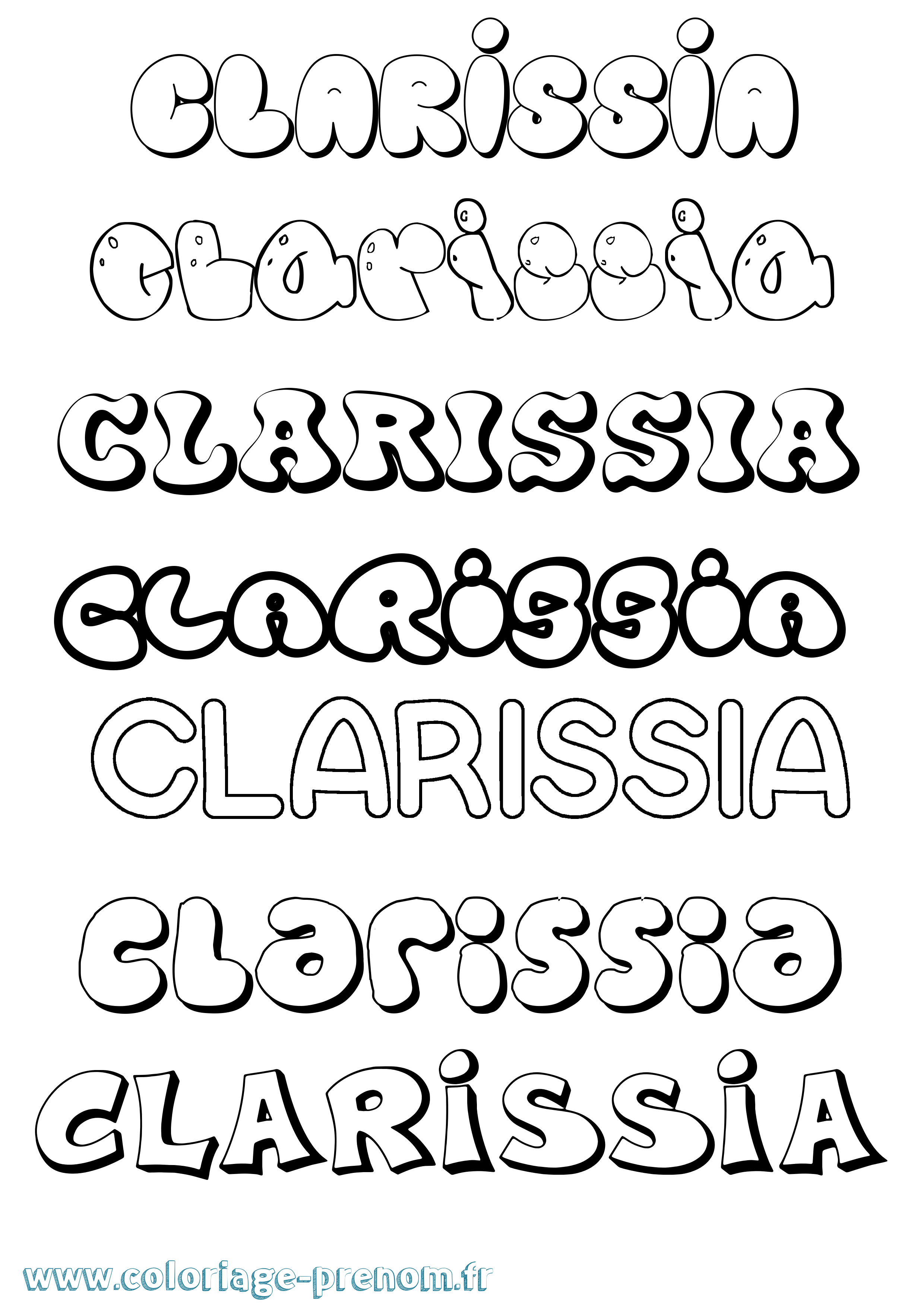 Coloriage prénom Clarissia Bubble