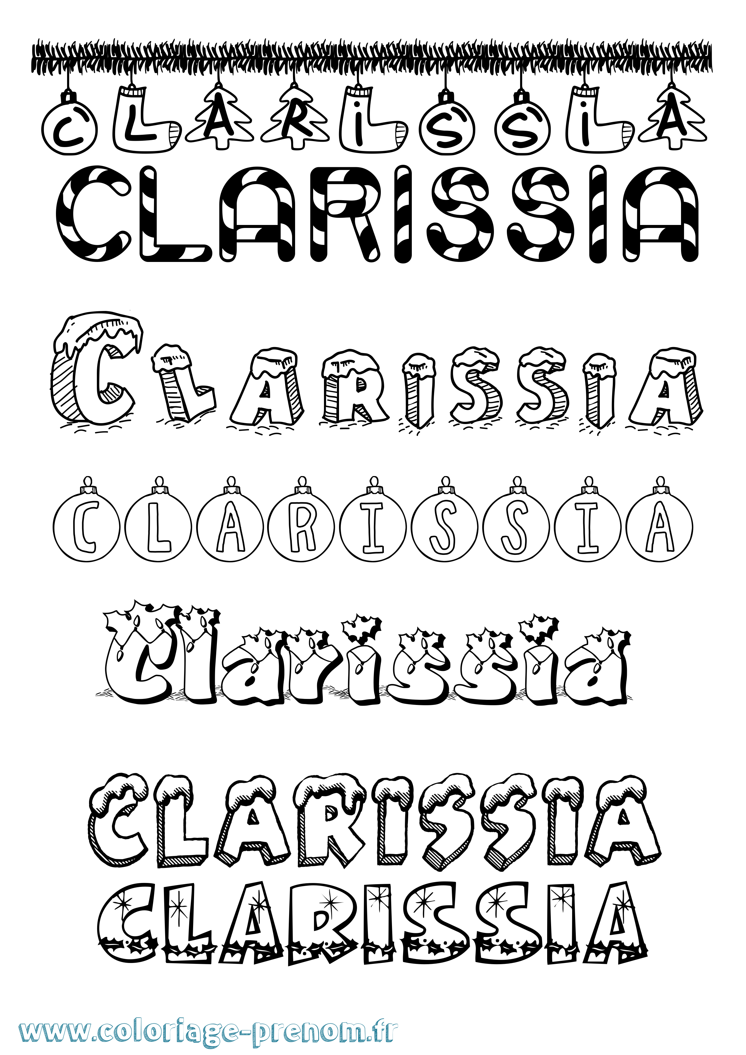 Coloriage prénom Clarissia Noël