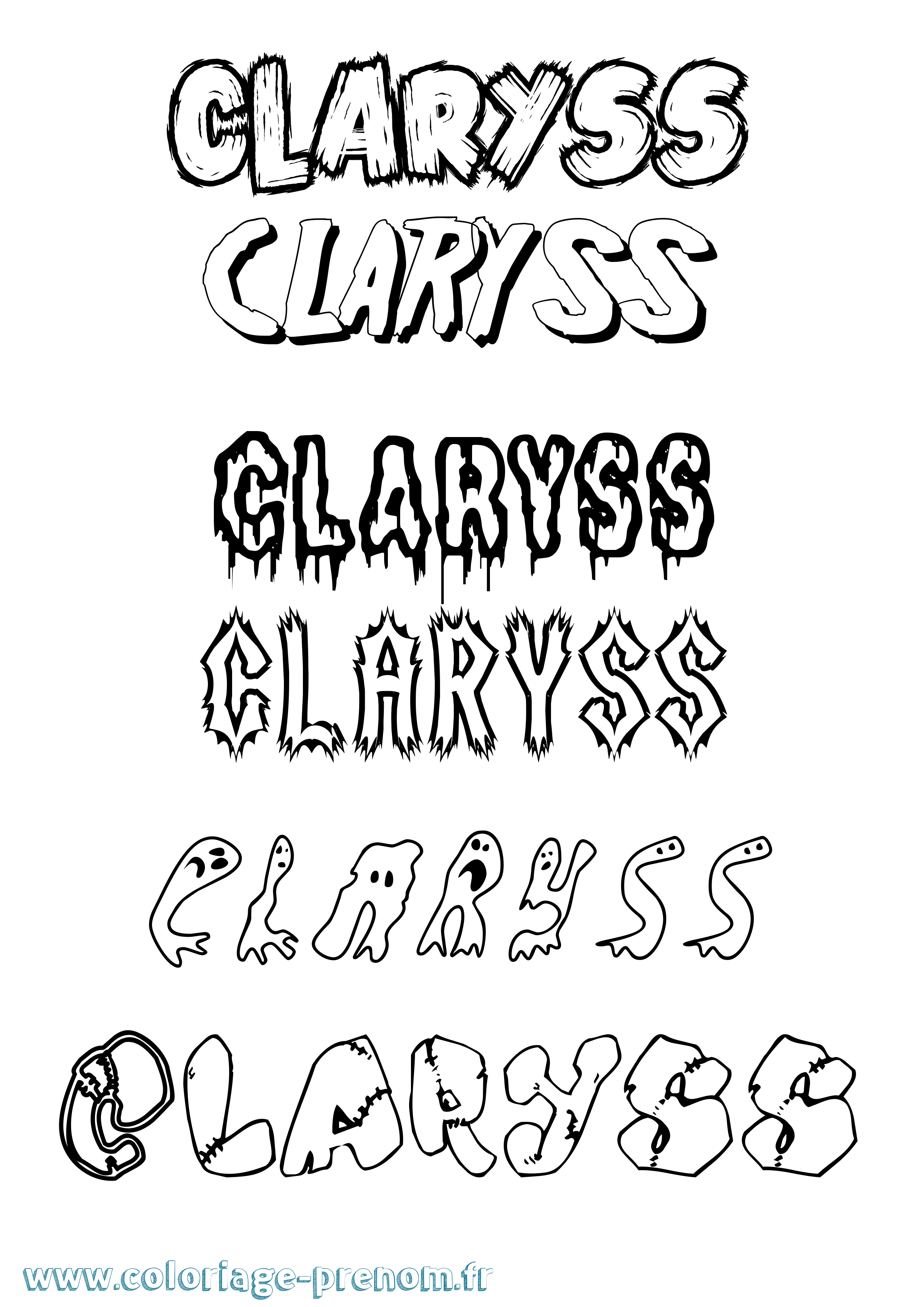 Coloriage prénom Claryss Frisson