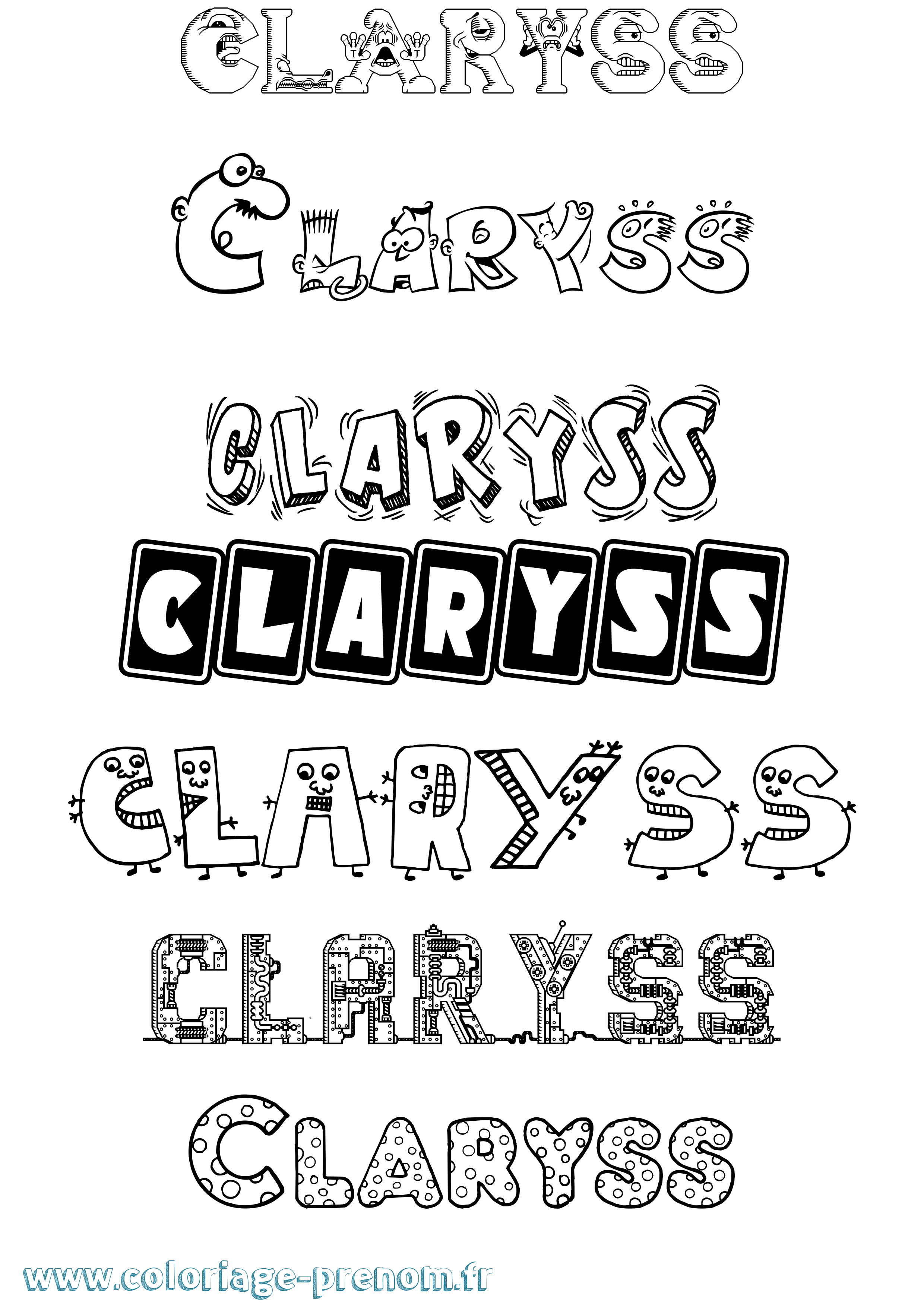Coloriage prénom Claryss Fun