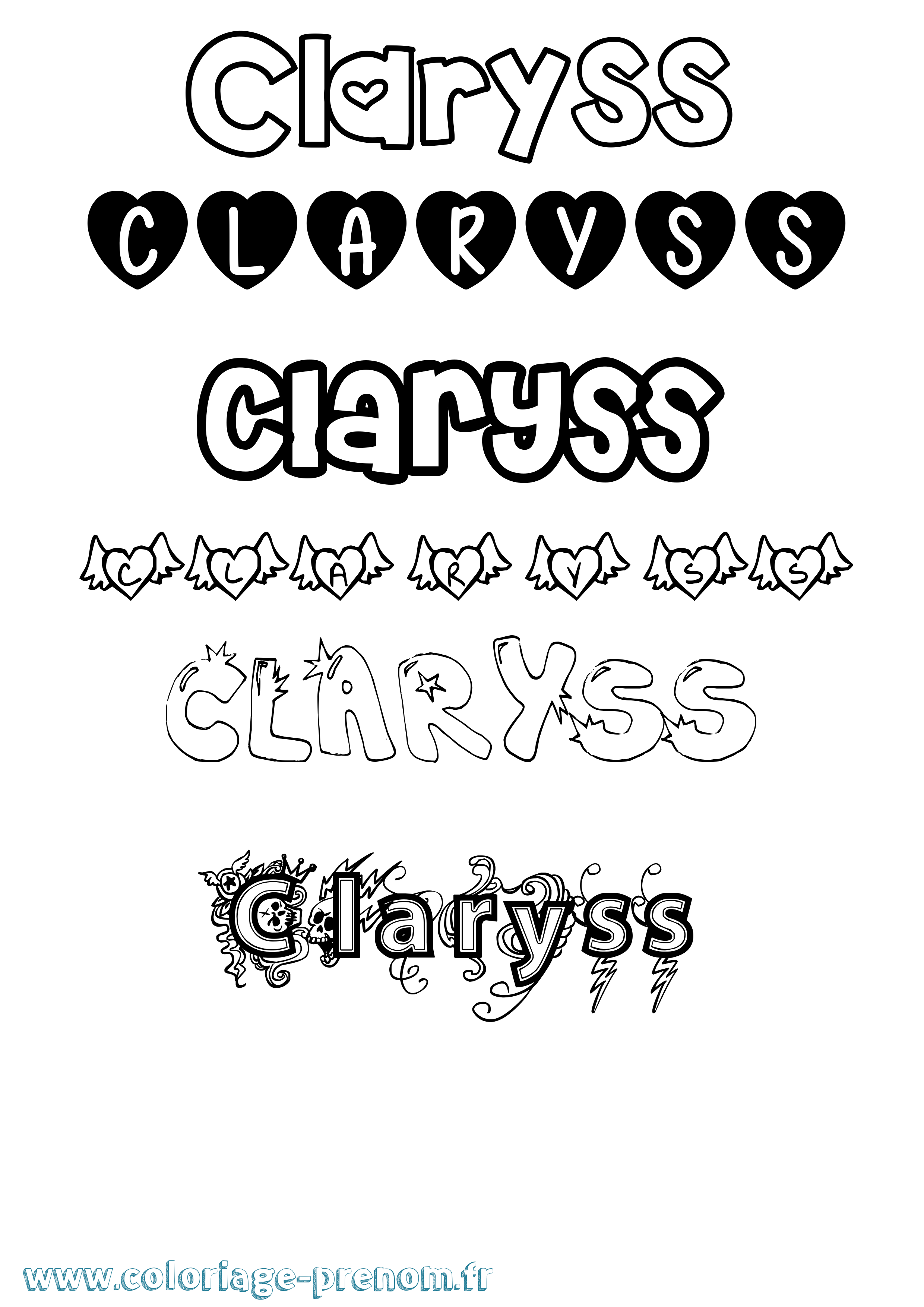 Coloriage prénom Claryss Girly