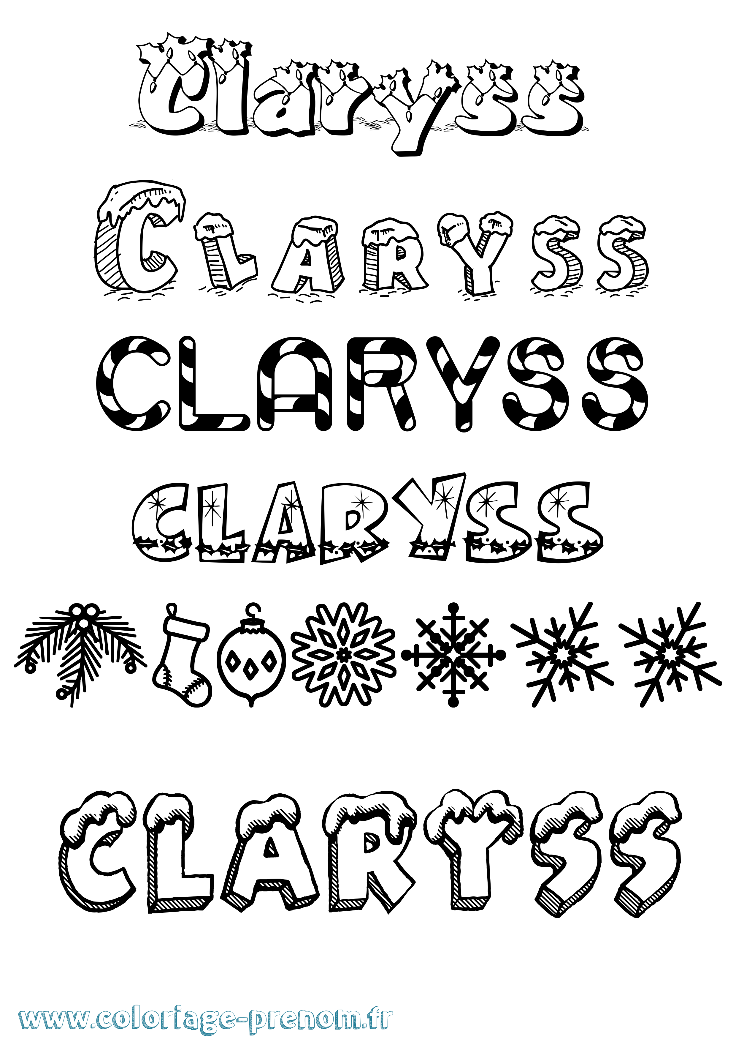 Coloriage prénom Claryss Noël