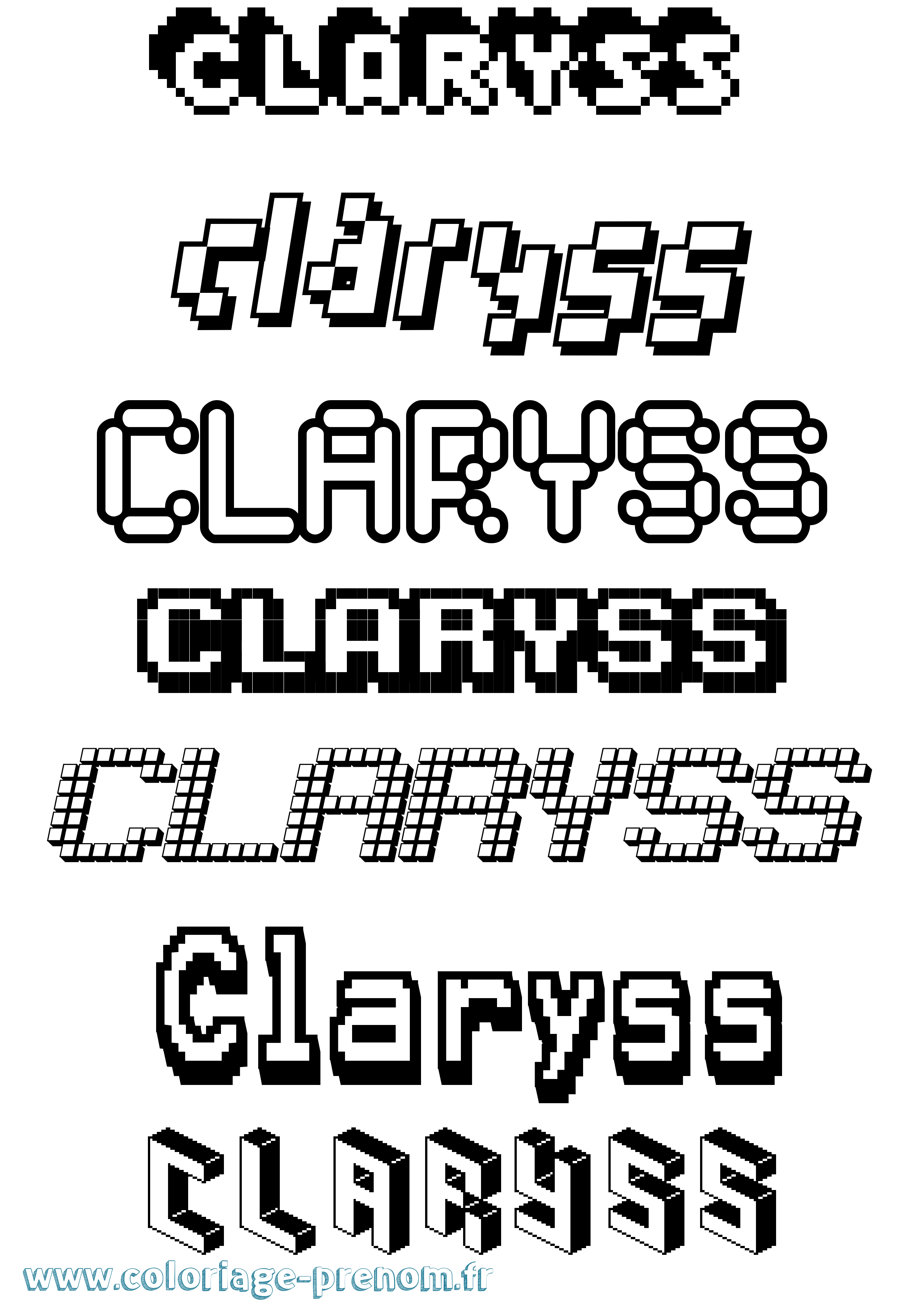 Coloriage prénom Claryss Pixel