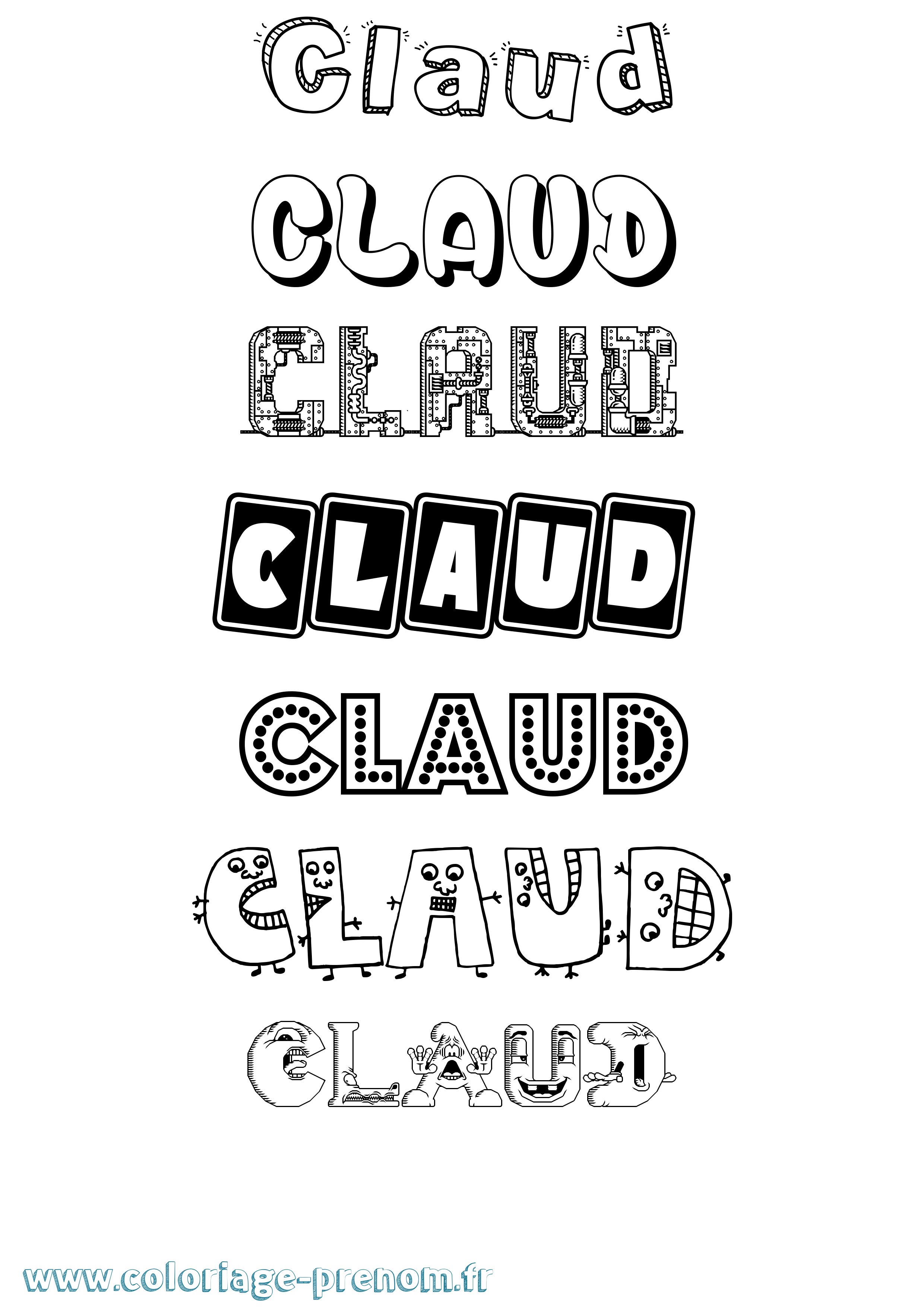Coloriage prénom Claud Fun