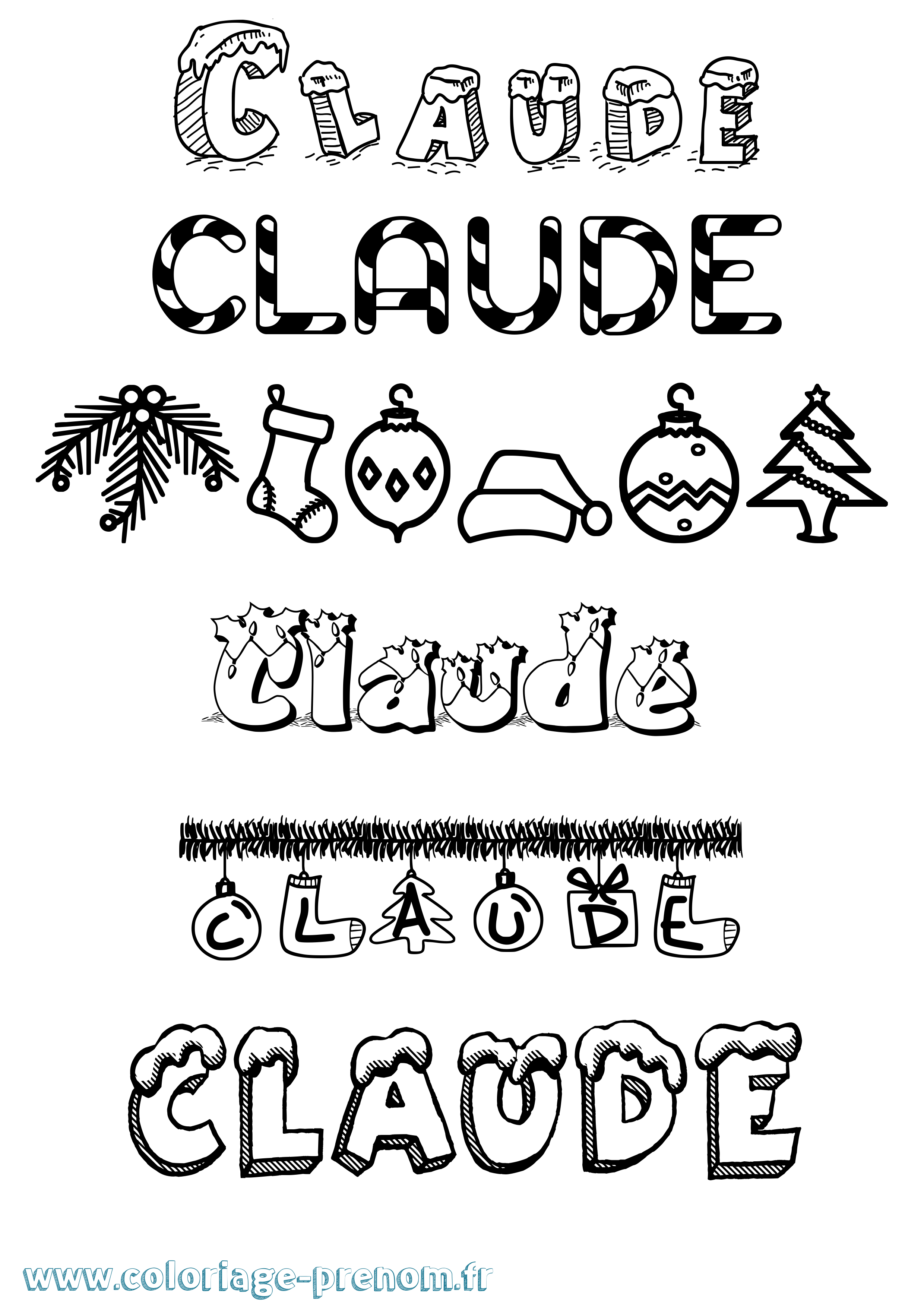 Coloriage prénom Claude Noël