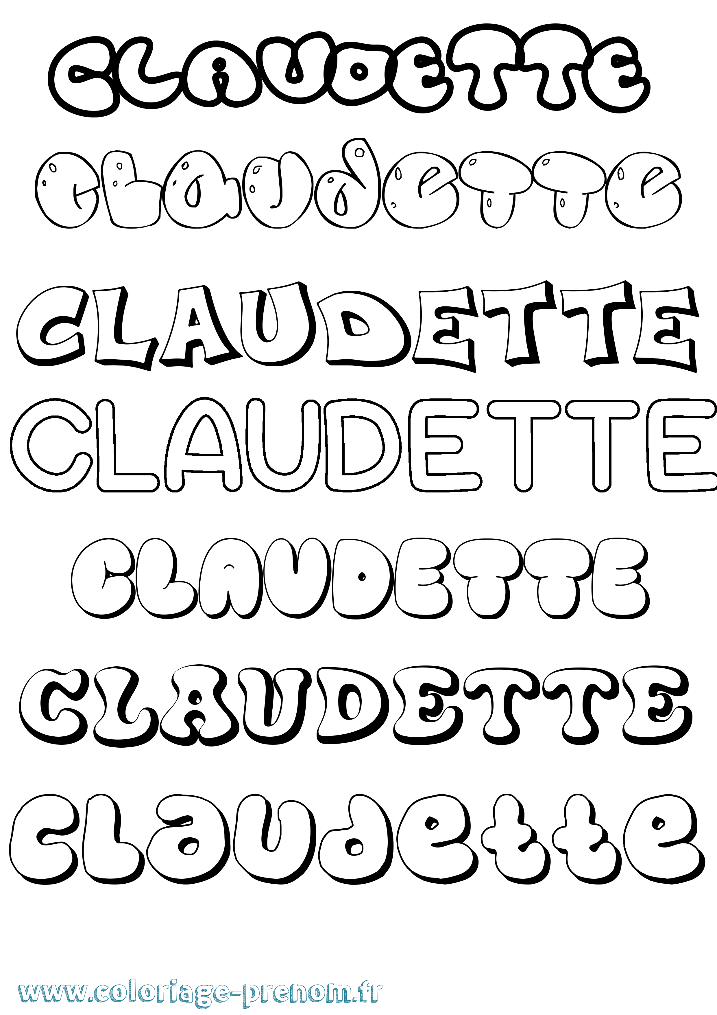 Coloriage prénom Claudette Bubble