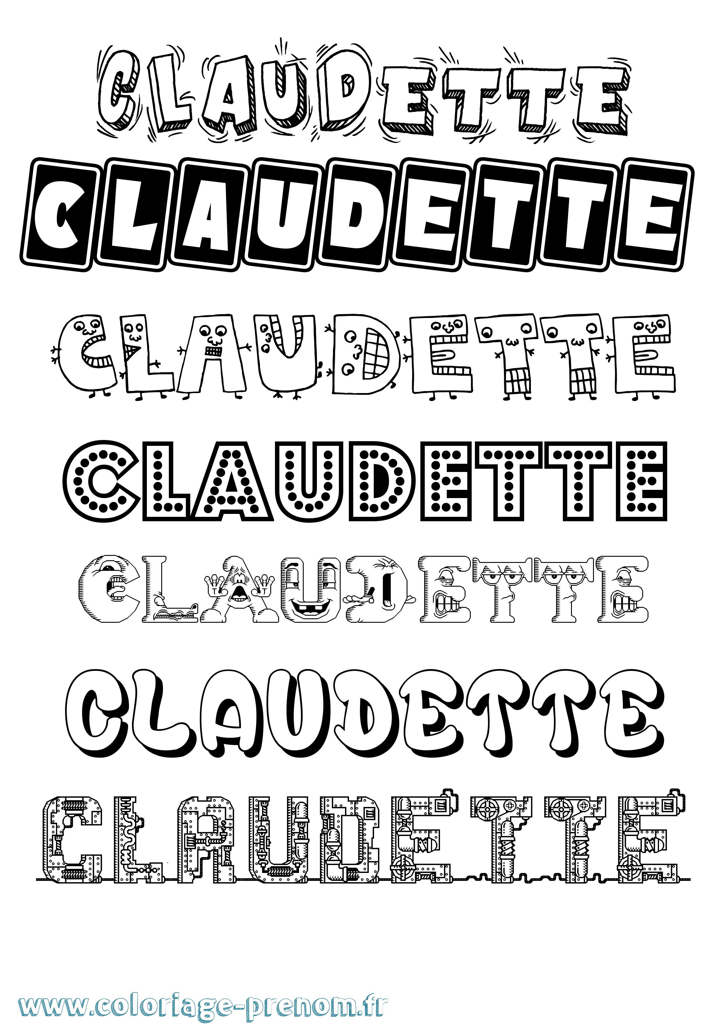 Coloriage prénom Claudette Fun