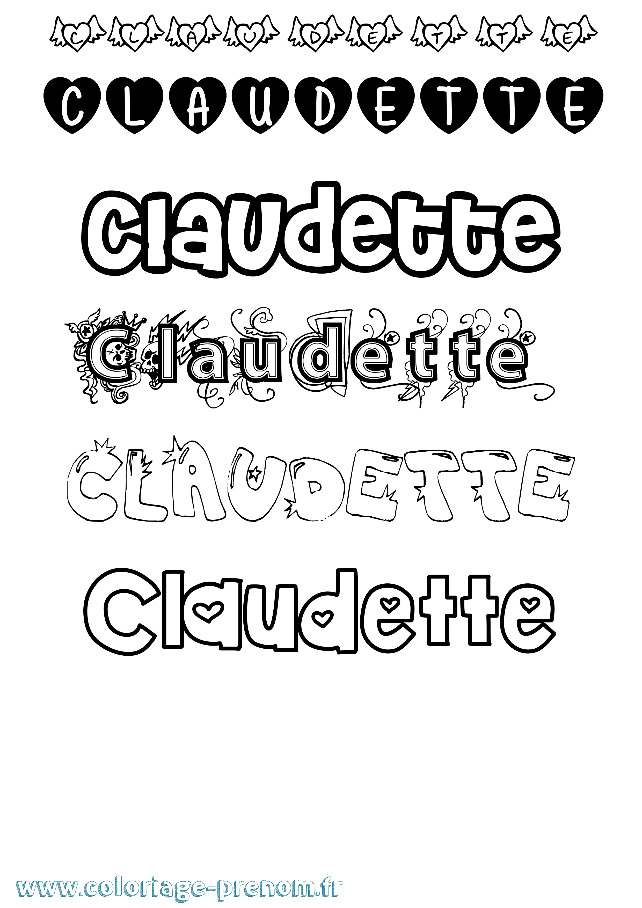 Coloriage prénom Claudette Girly