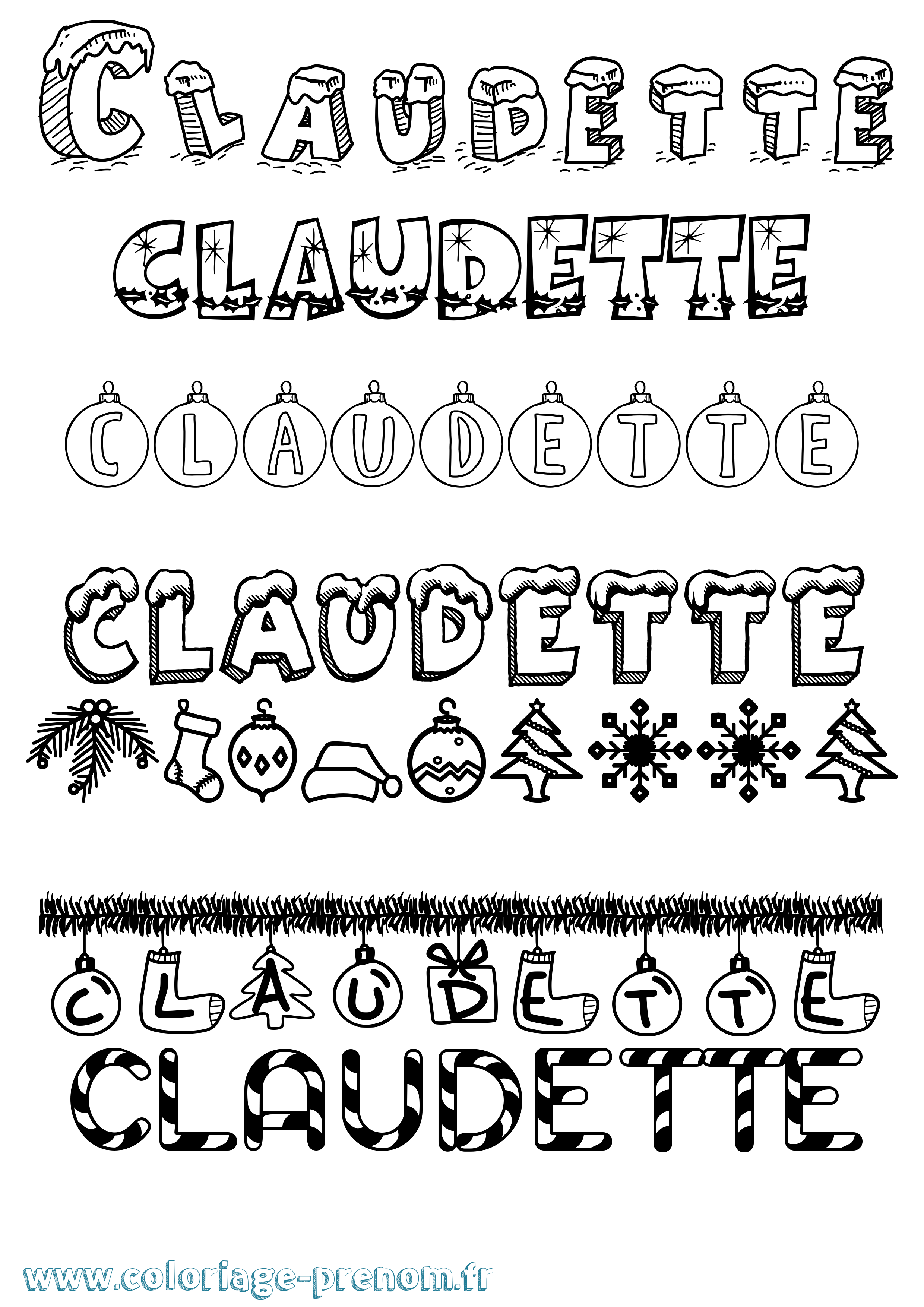Coloriage prénom Claudette Noël