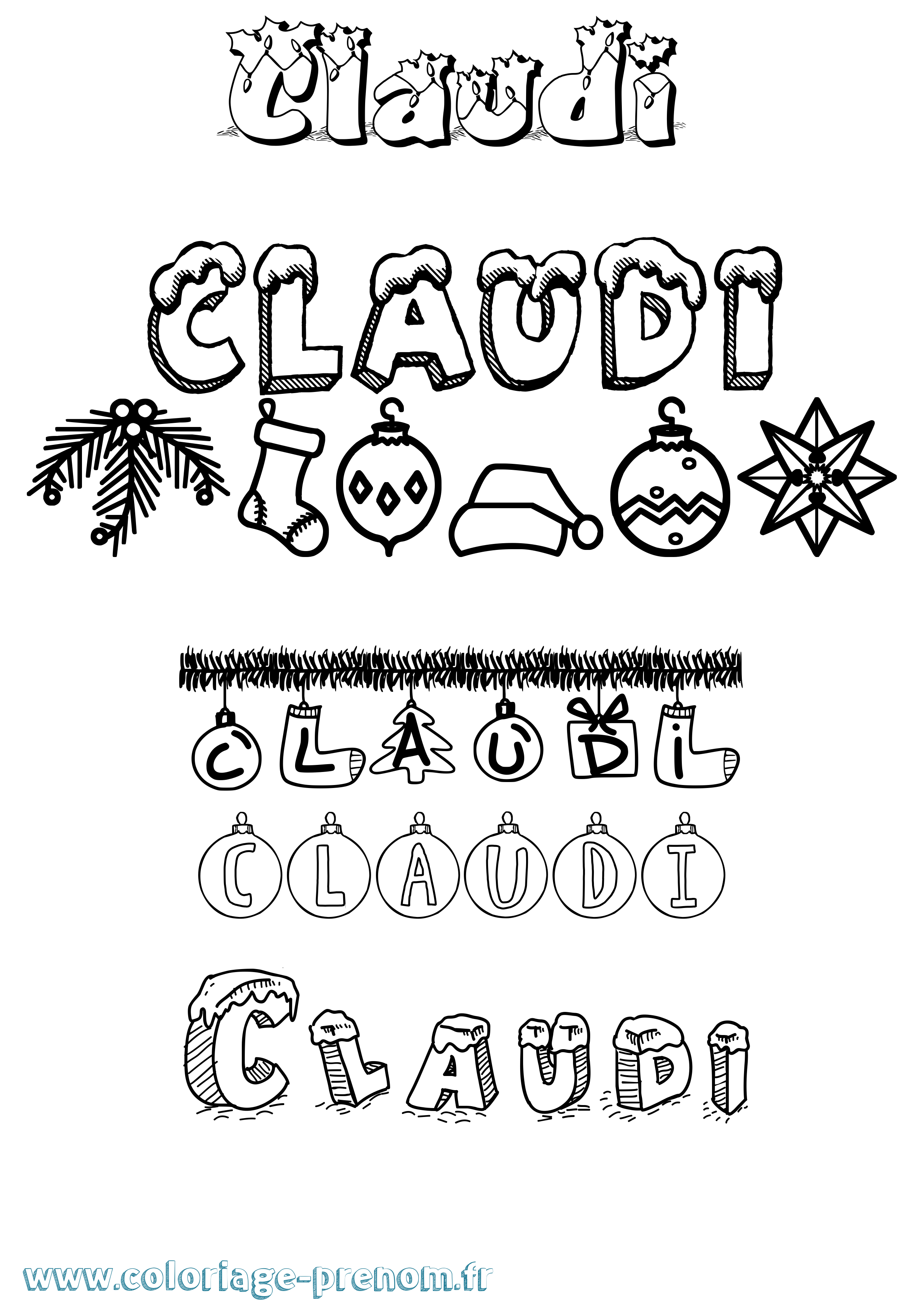 Coloriage Claudi Noël Coloriage prénom Claudi Noël