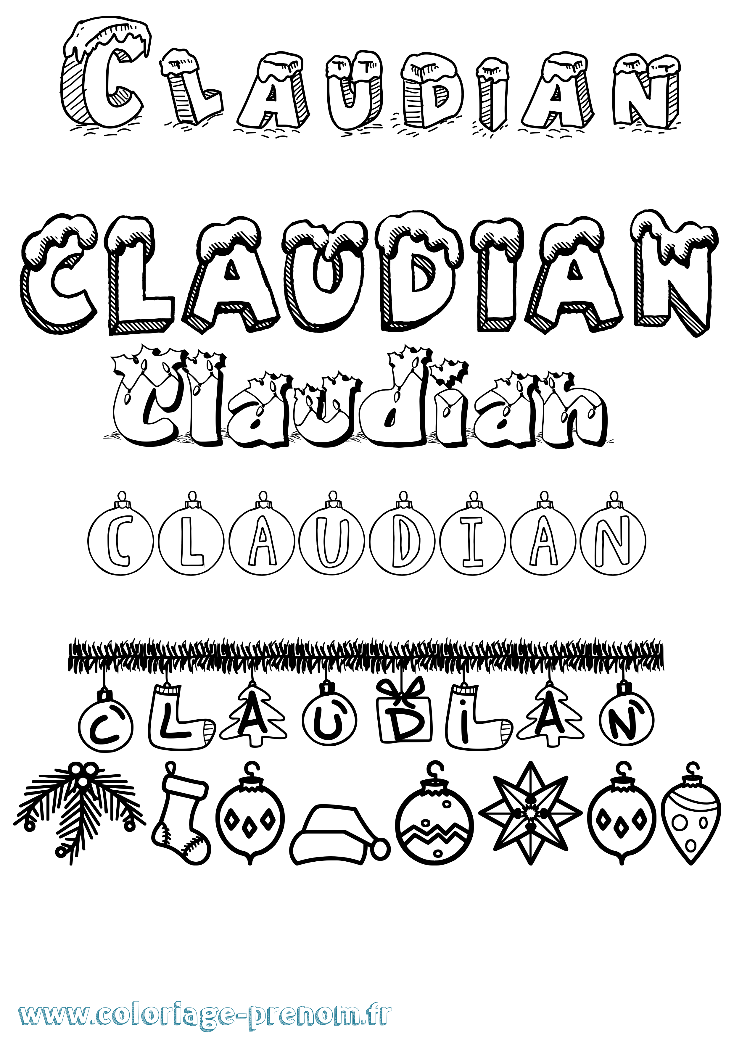 Coloriage prénom Claudian Noël