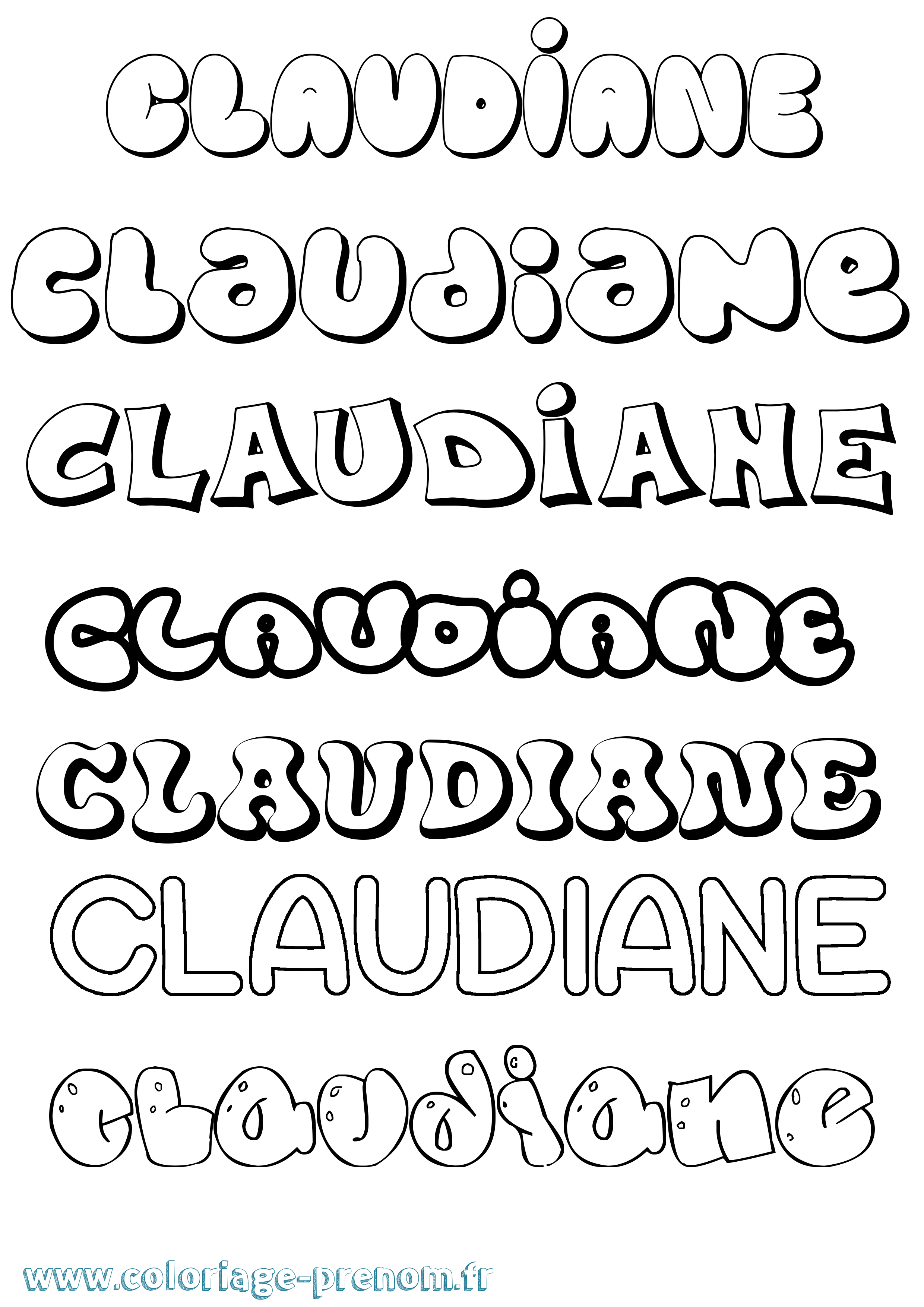Coloriage prénom Claudiane Bubble