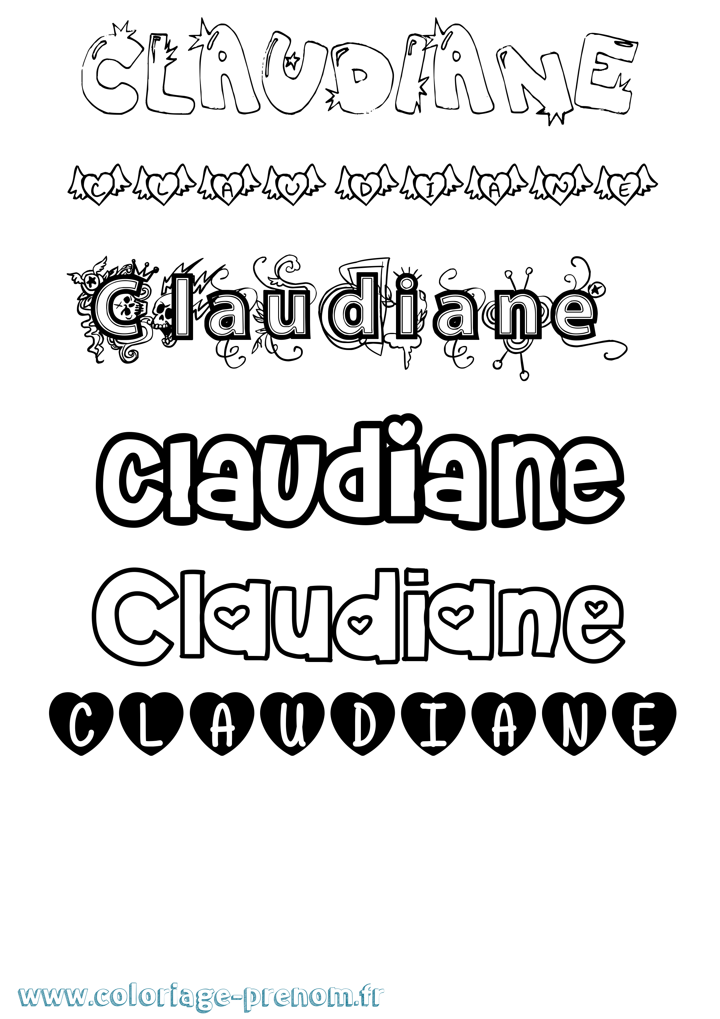 Coloriage prénom Claudiane Girly