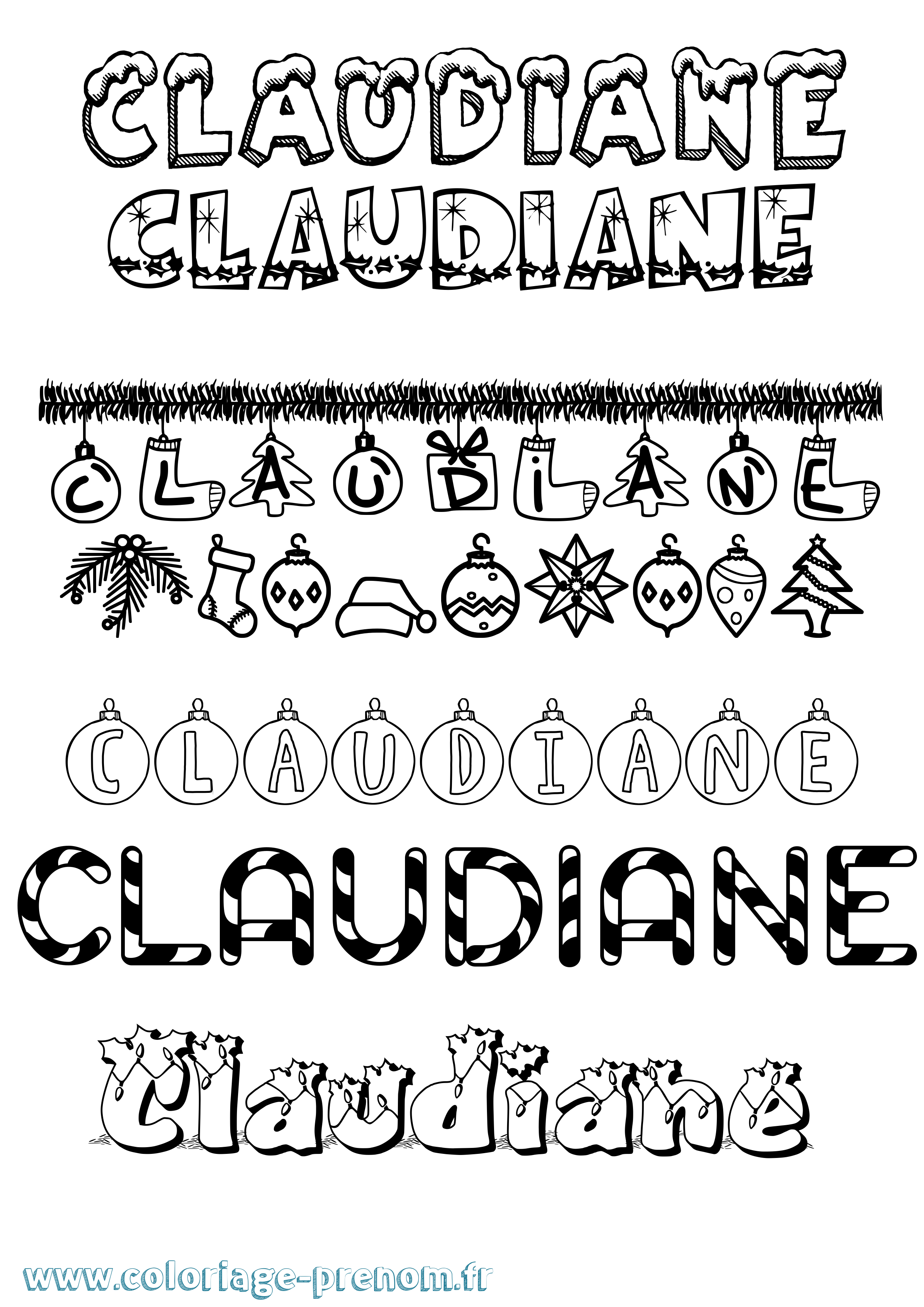 Coloriage prénom Claudiane Noël