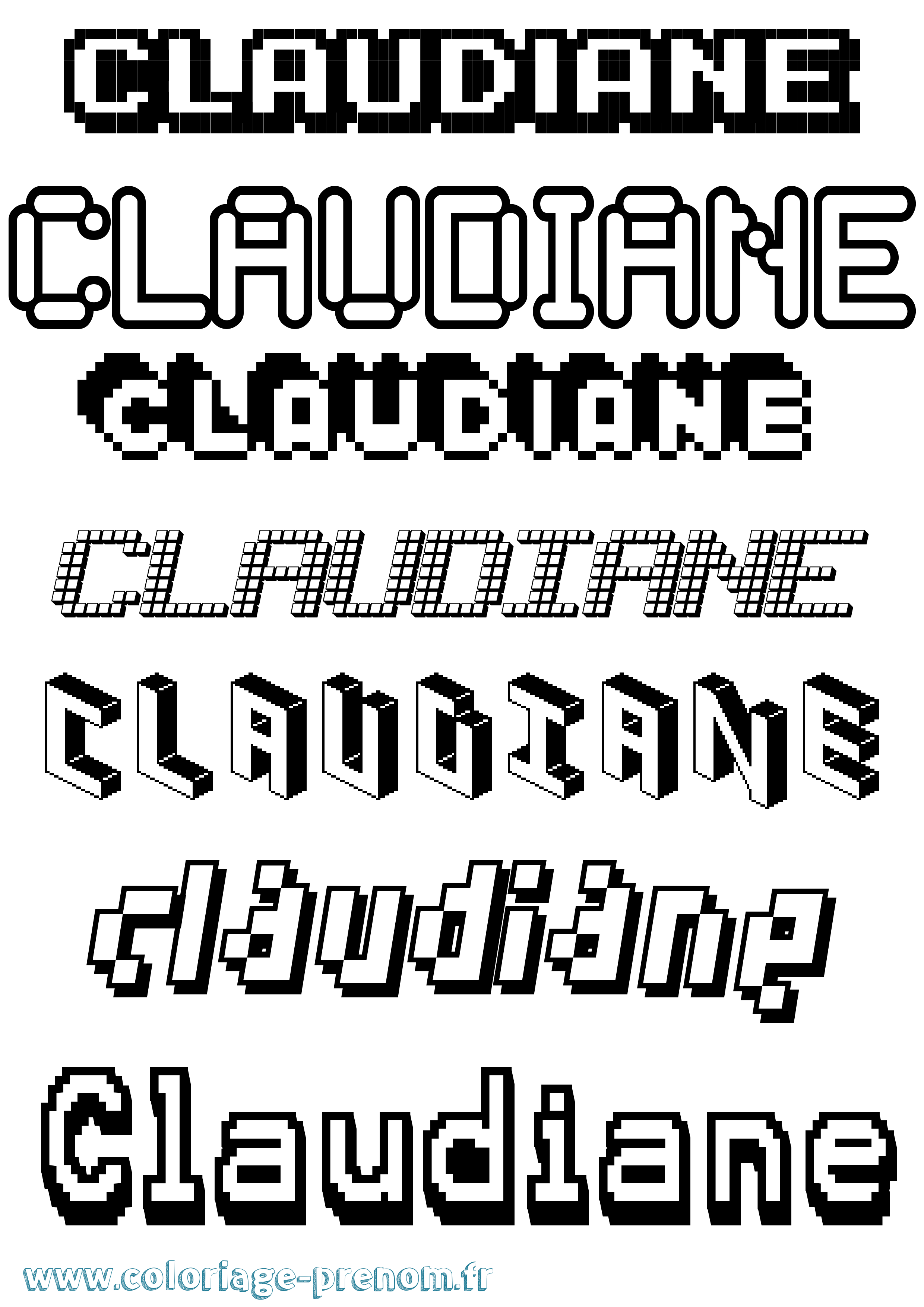 Coloriage prénom Claudiane Pixel
