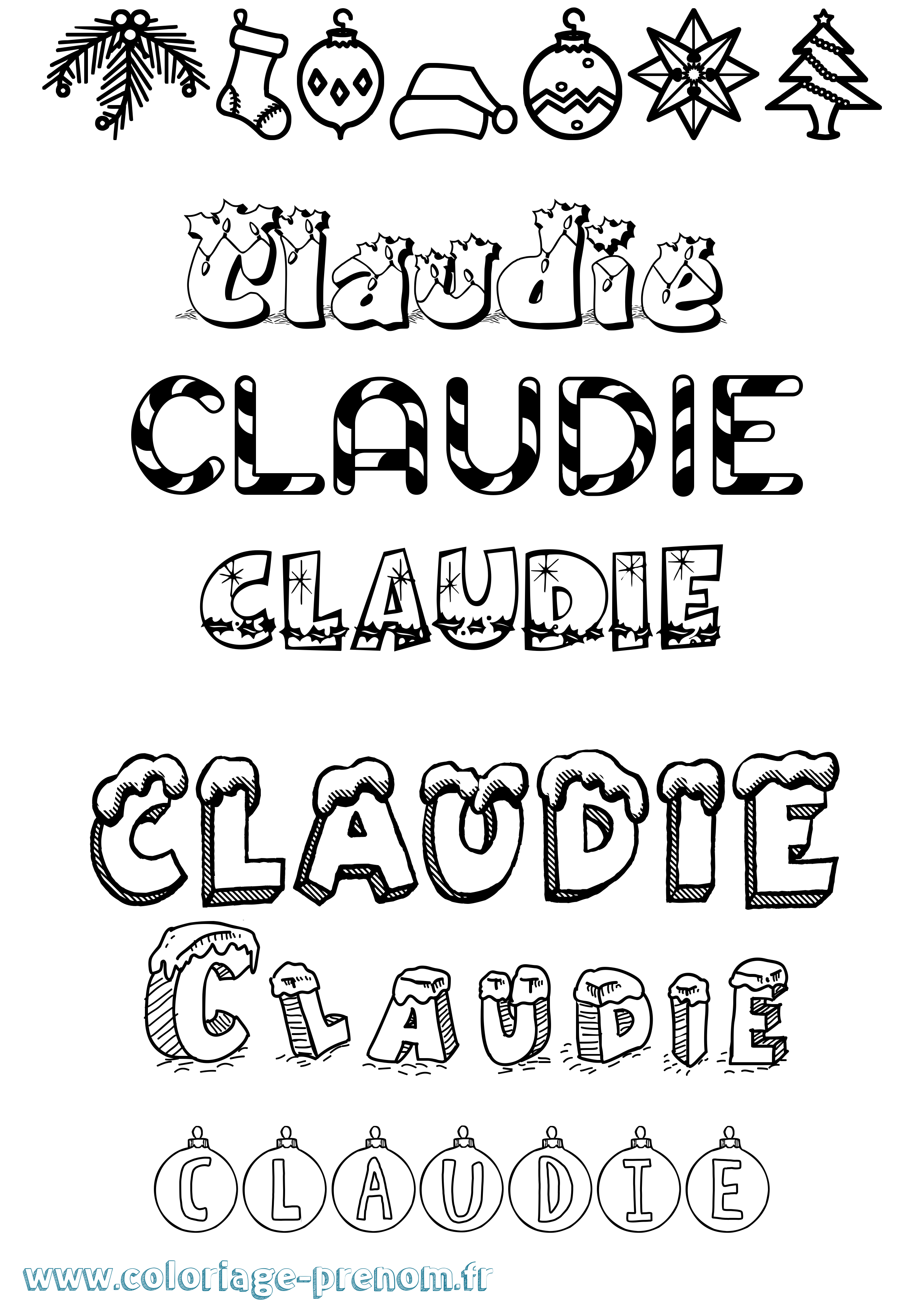 Coloriage Claudie Noël Coloriage prénom Claudie Noël