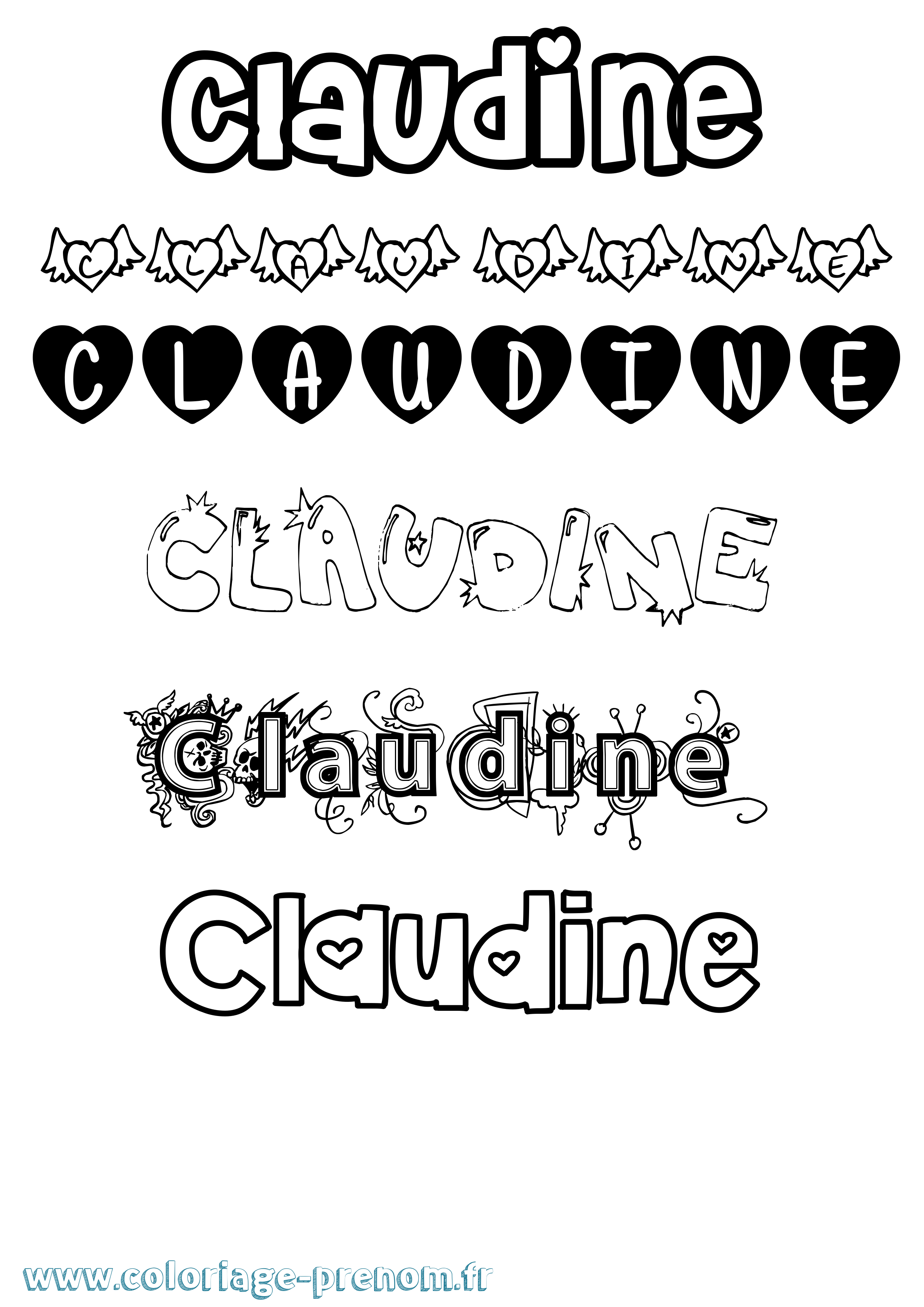 Coloriage prénom Claudine Girly
