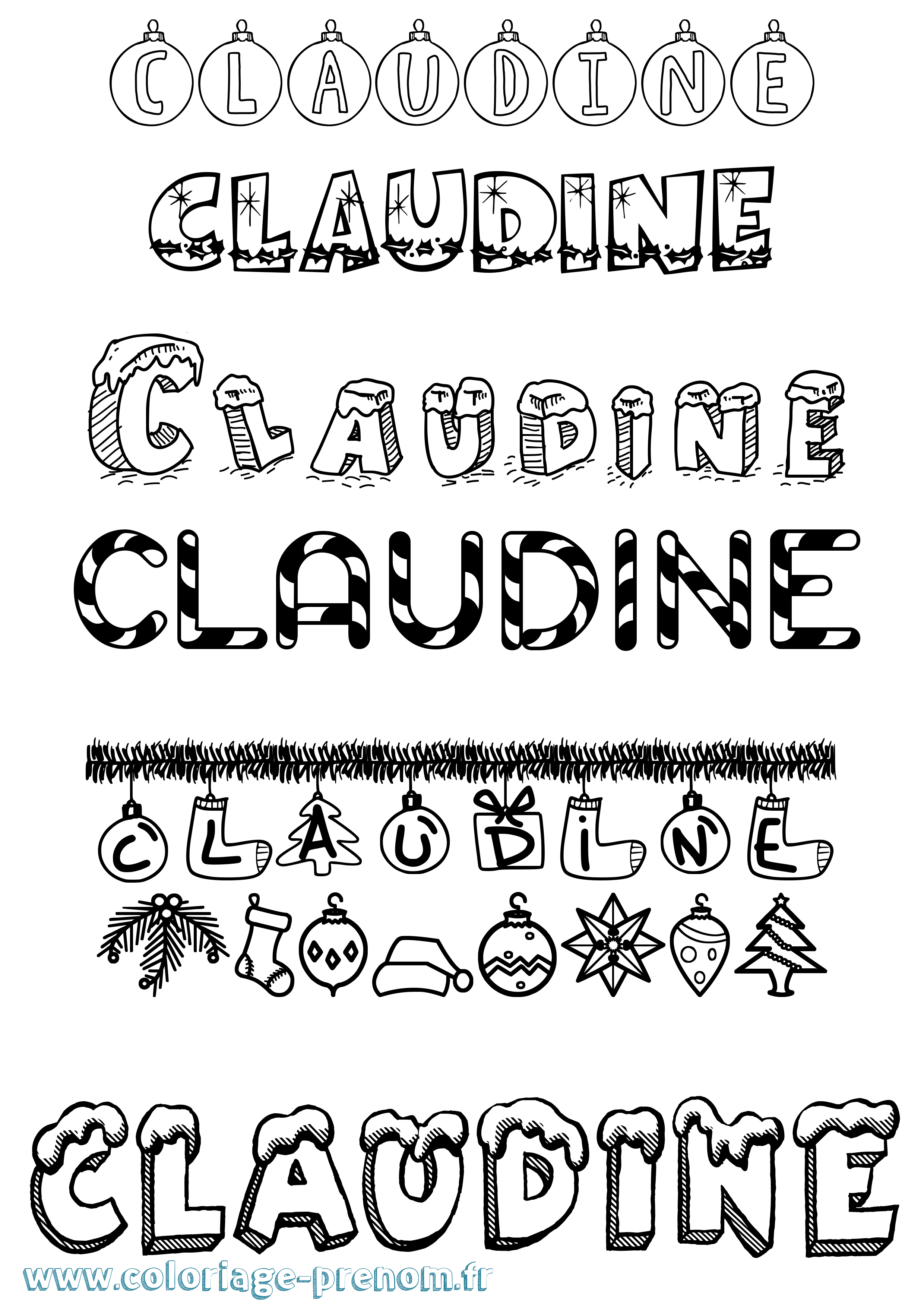 Coloriage prénom Claudine Noël