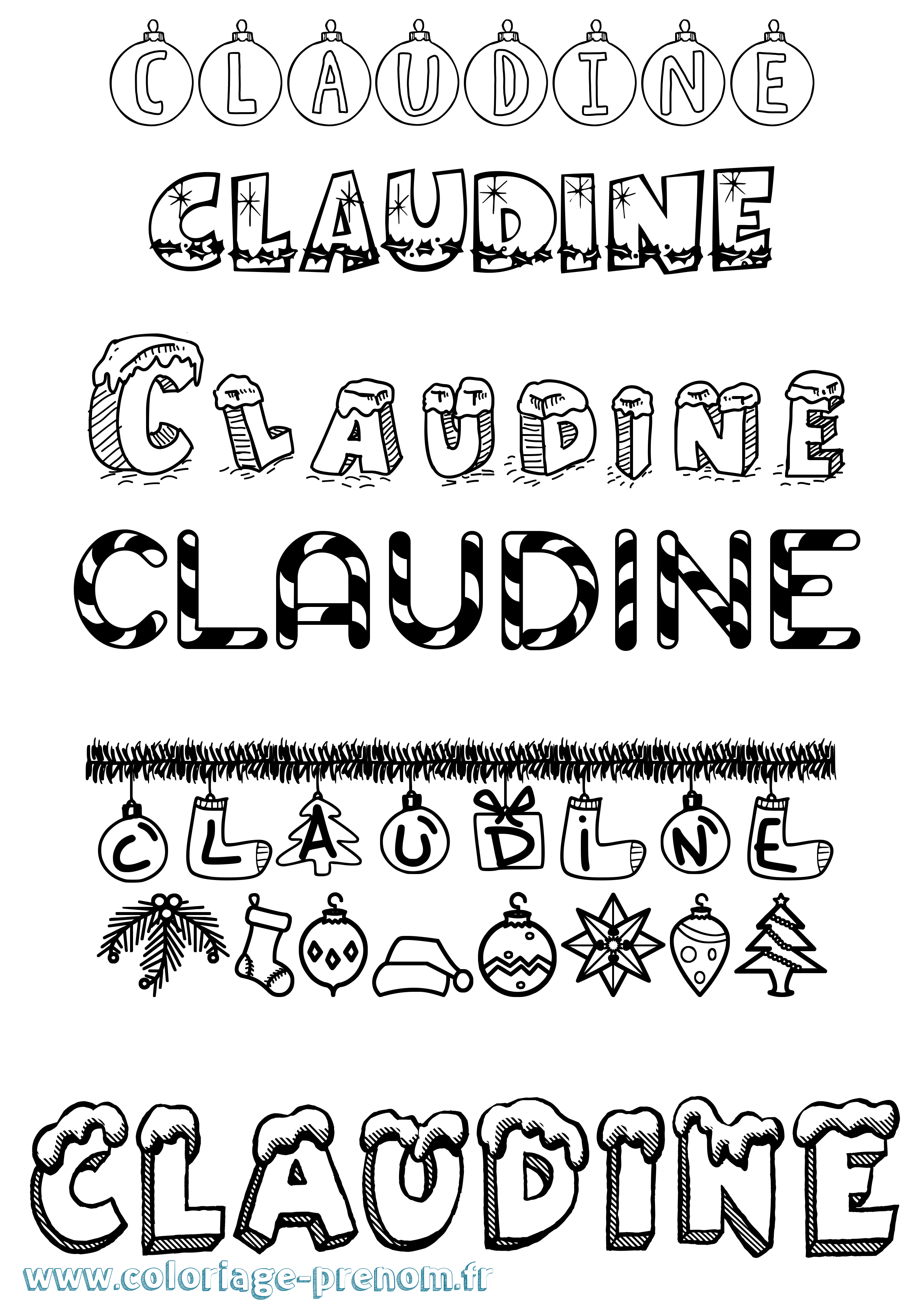 Coloriage Claudine Noël Coloriage prénom Claudine Noël