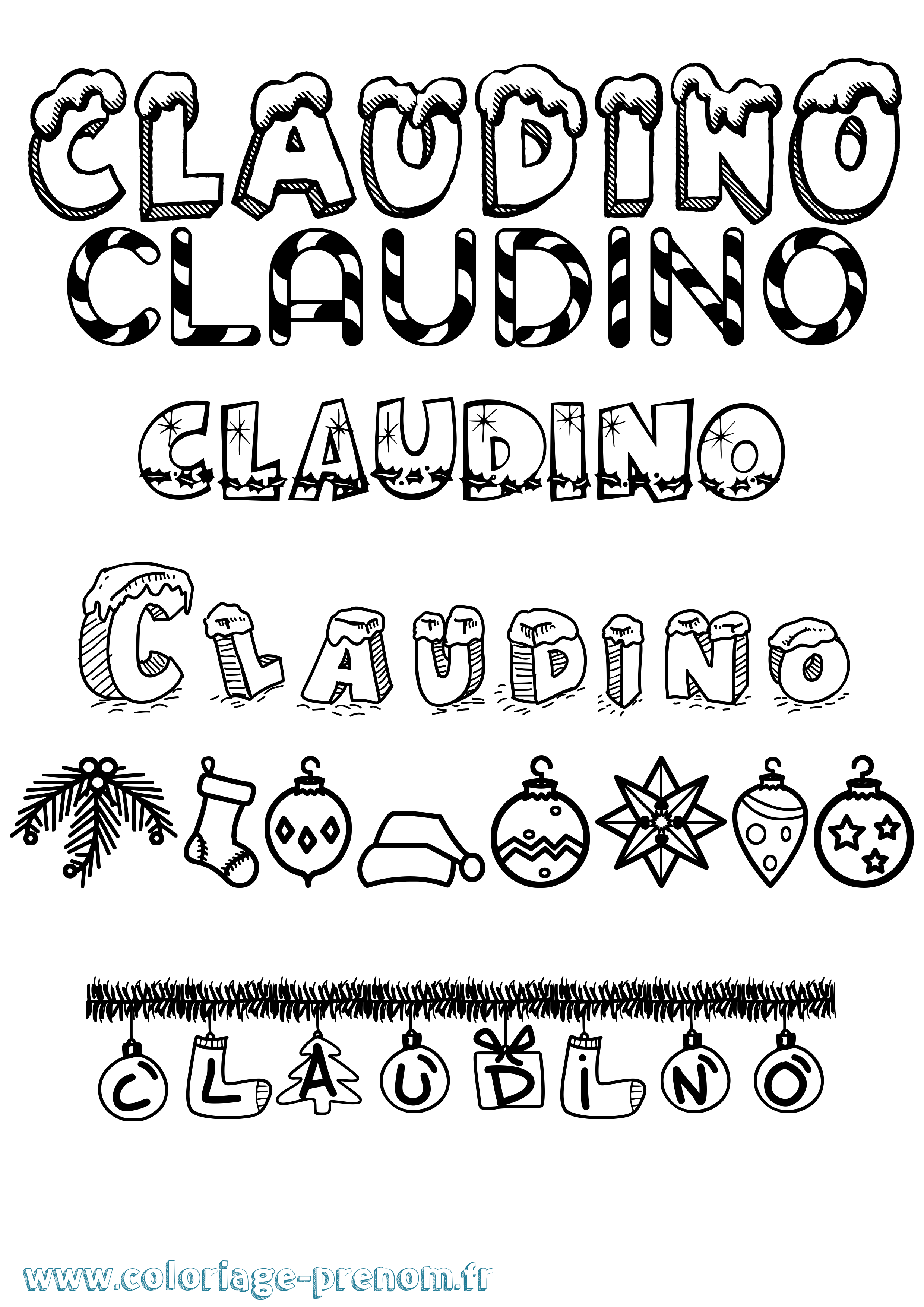 Coloriage prénom Claudino Noël
