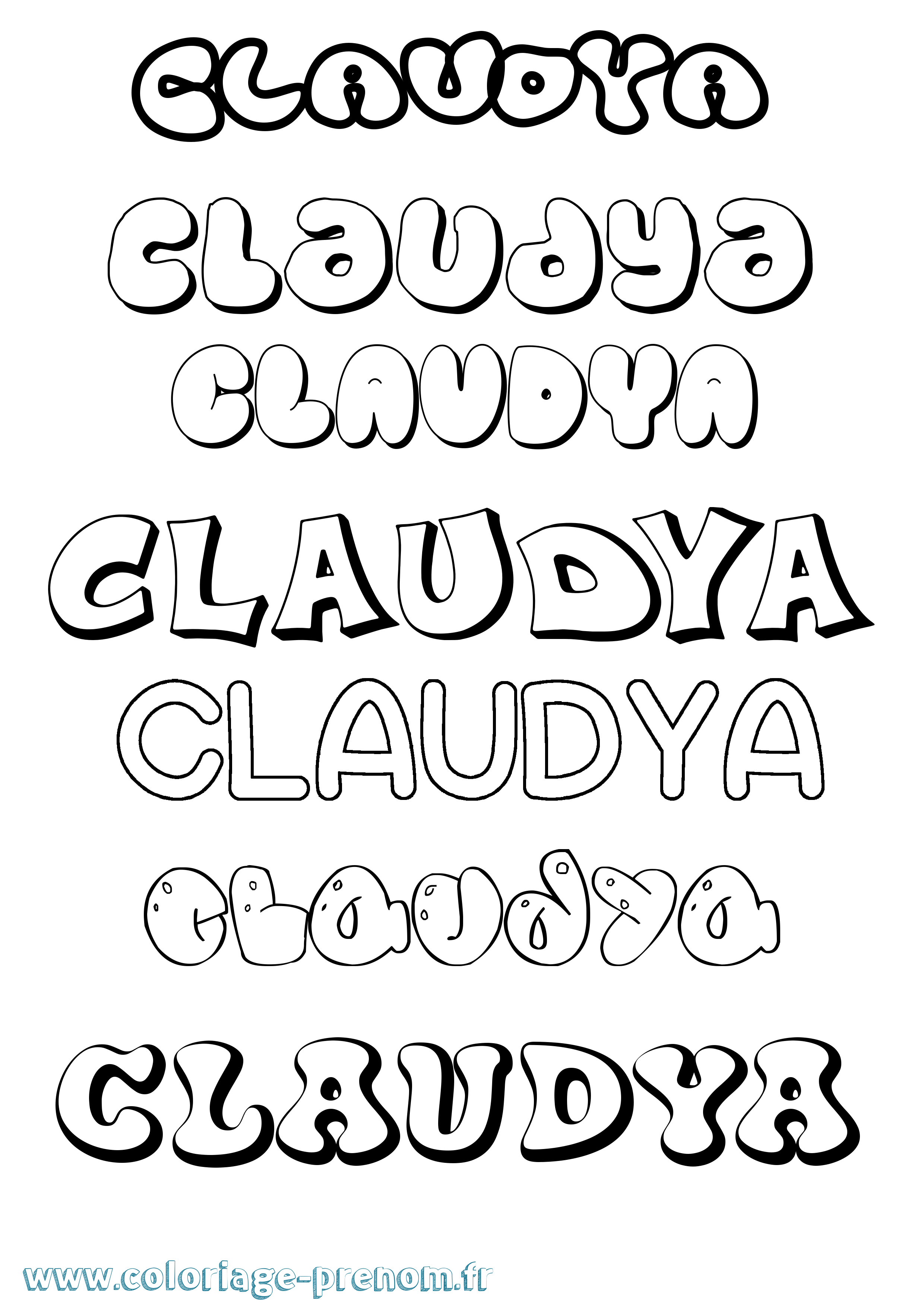 Coloriage prénom Claudya Bubble