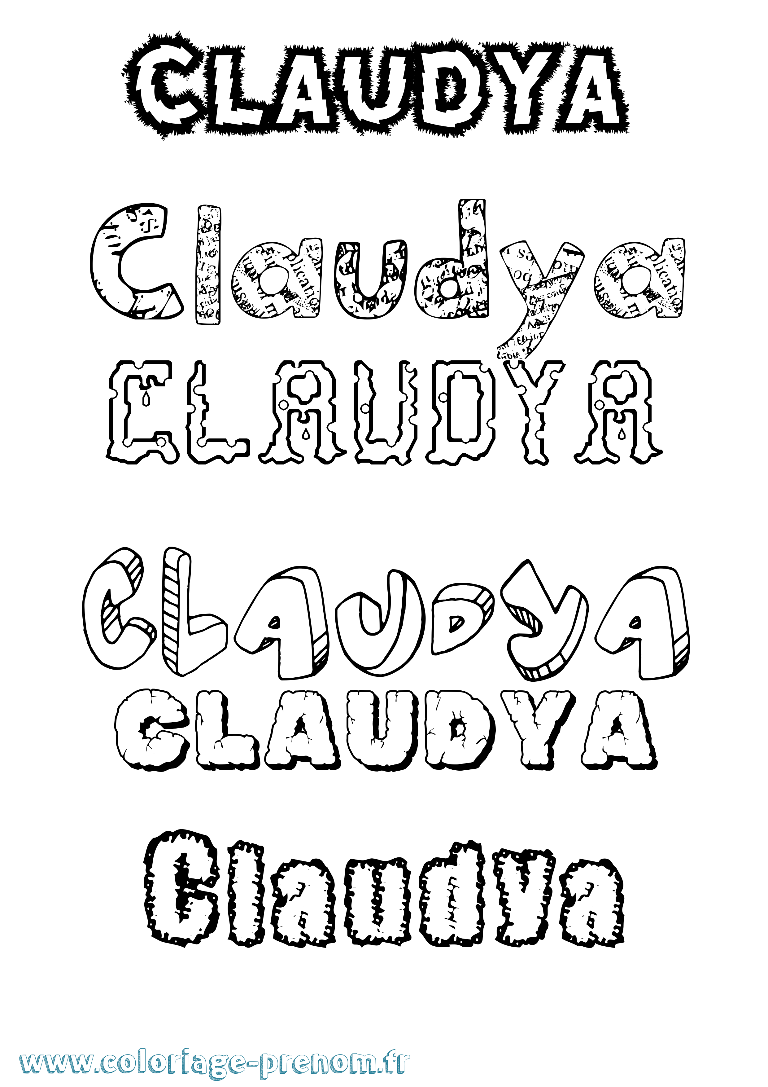 Coloriage prénom Claudya Destructuré