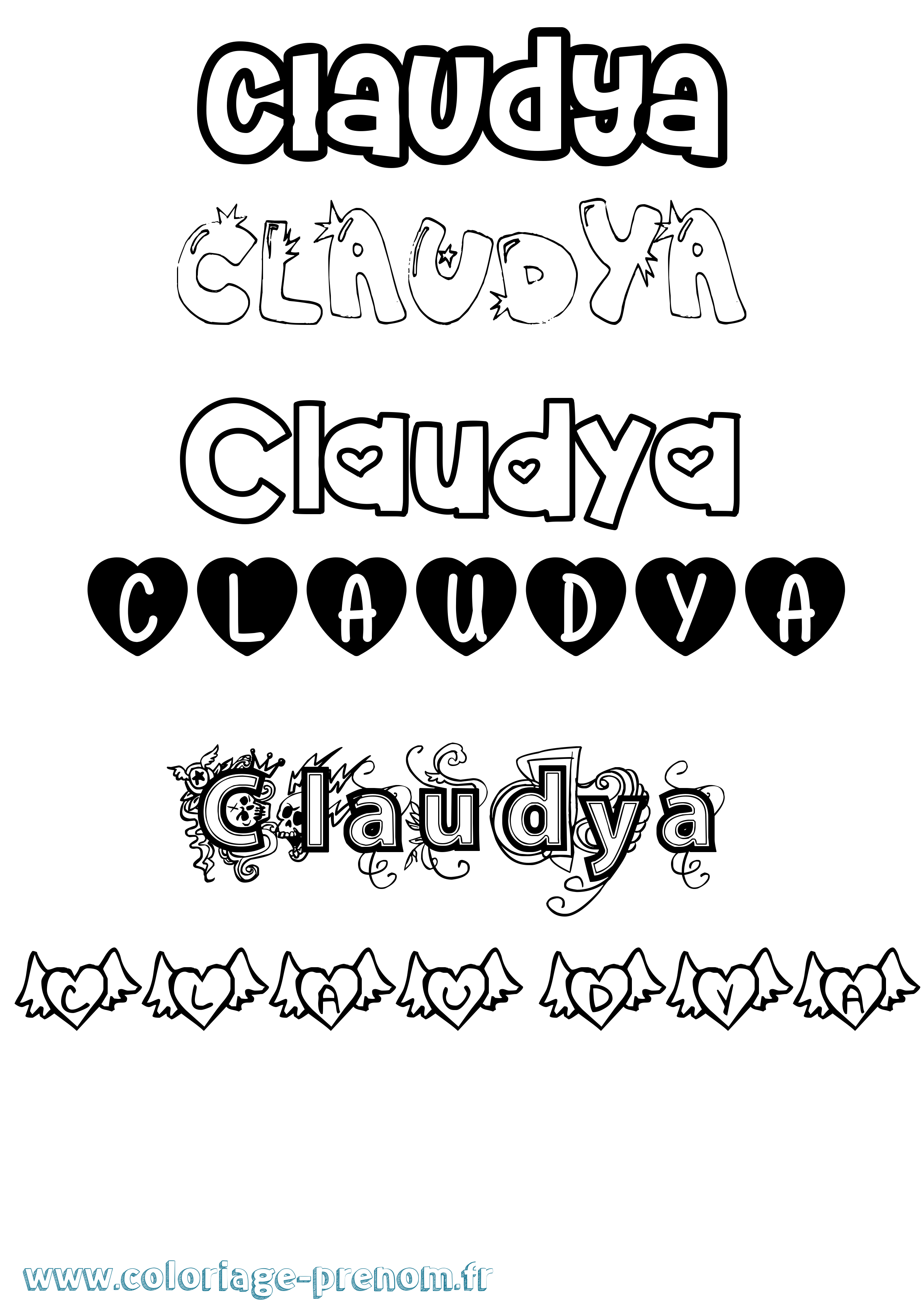 Coloriage prénom Claudya Girly