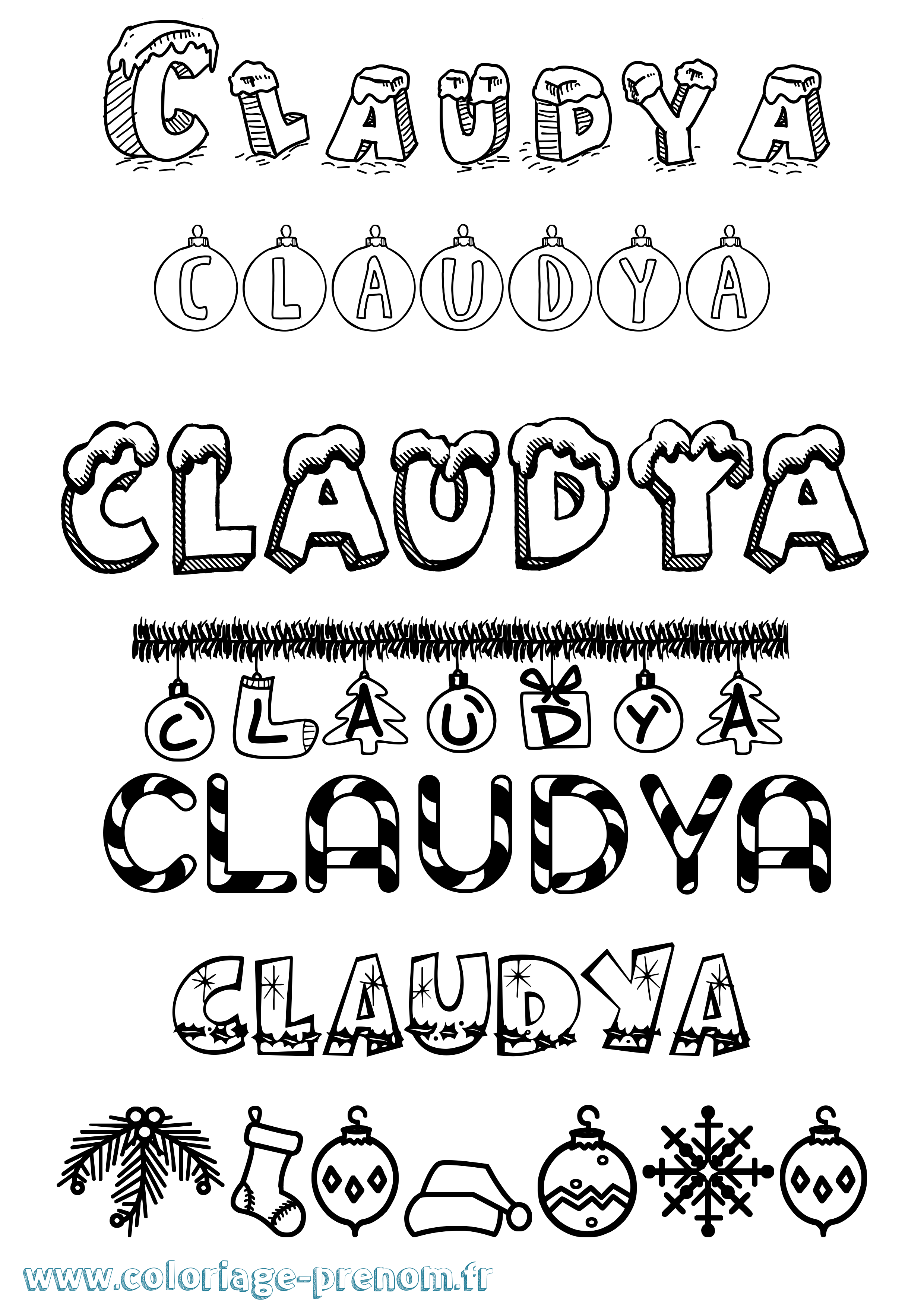 Coloriage prénom Claudya Noël