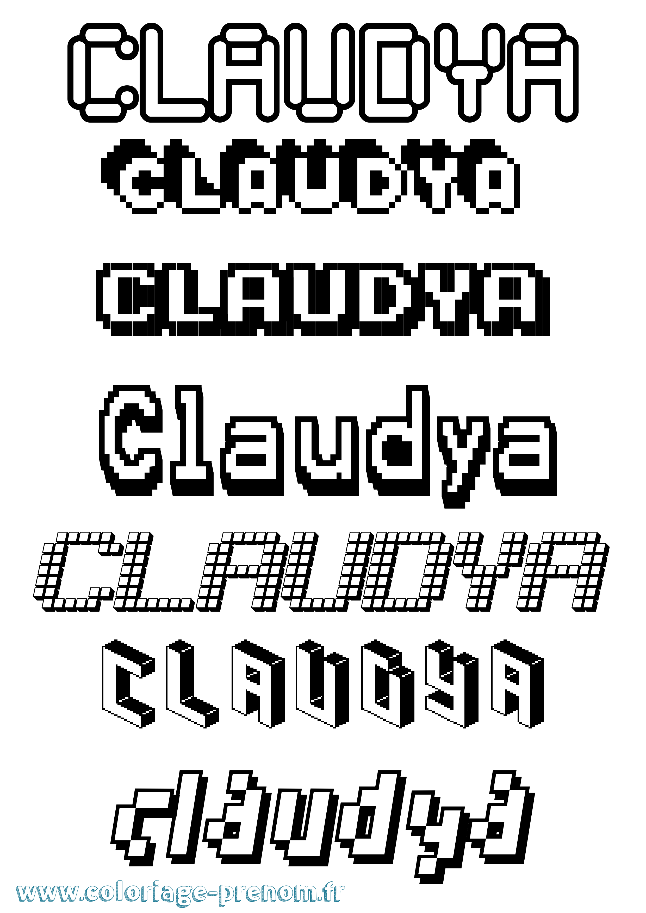Coloriage prénom Claudya Pixel