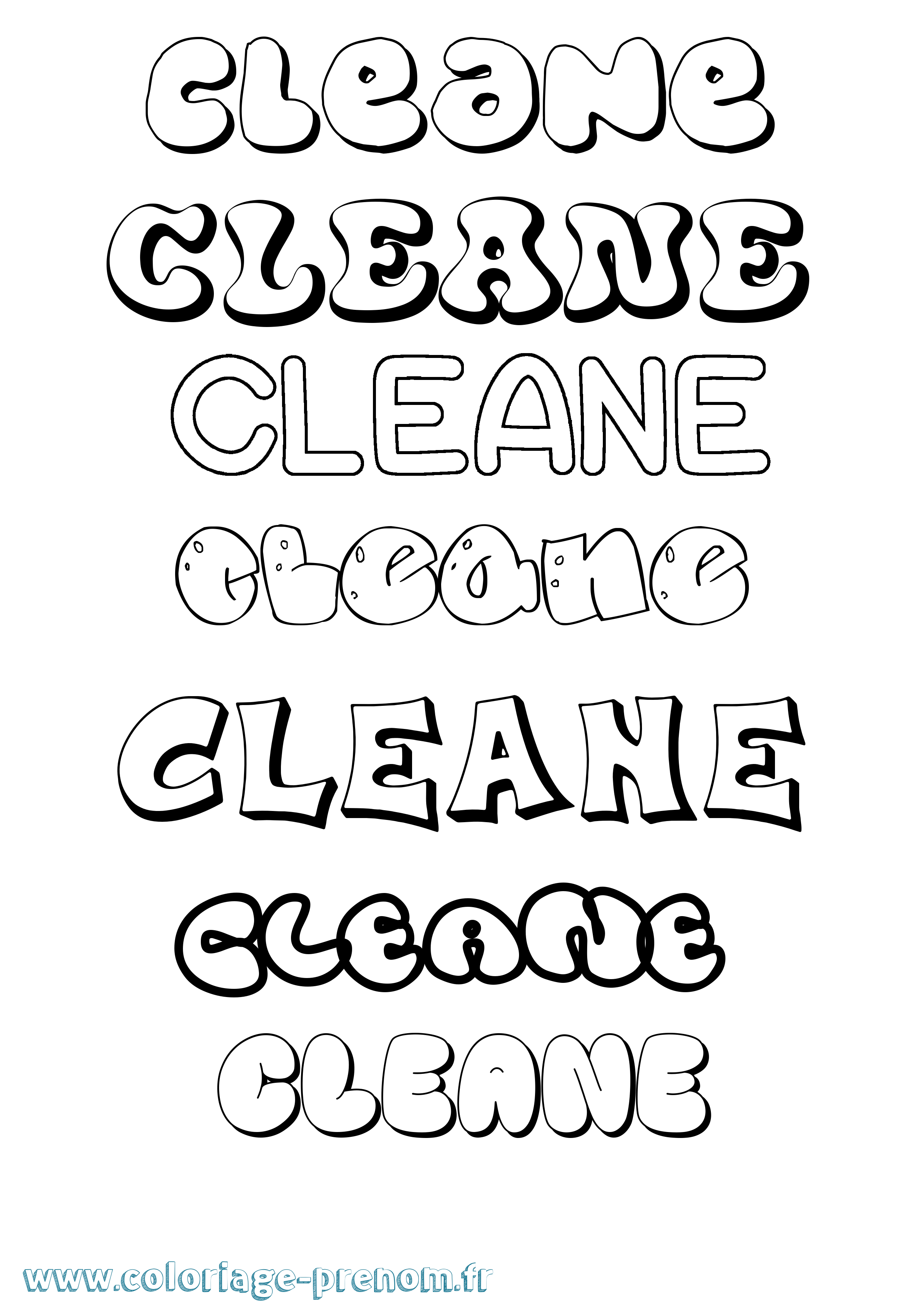 Coloriage prénom Cleane Bubble