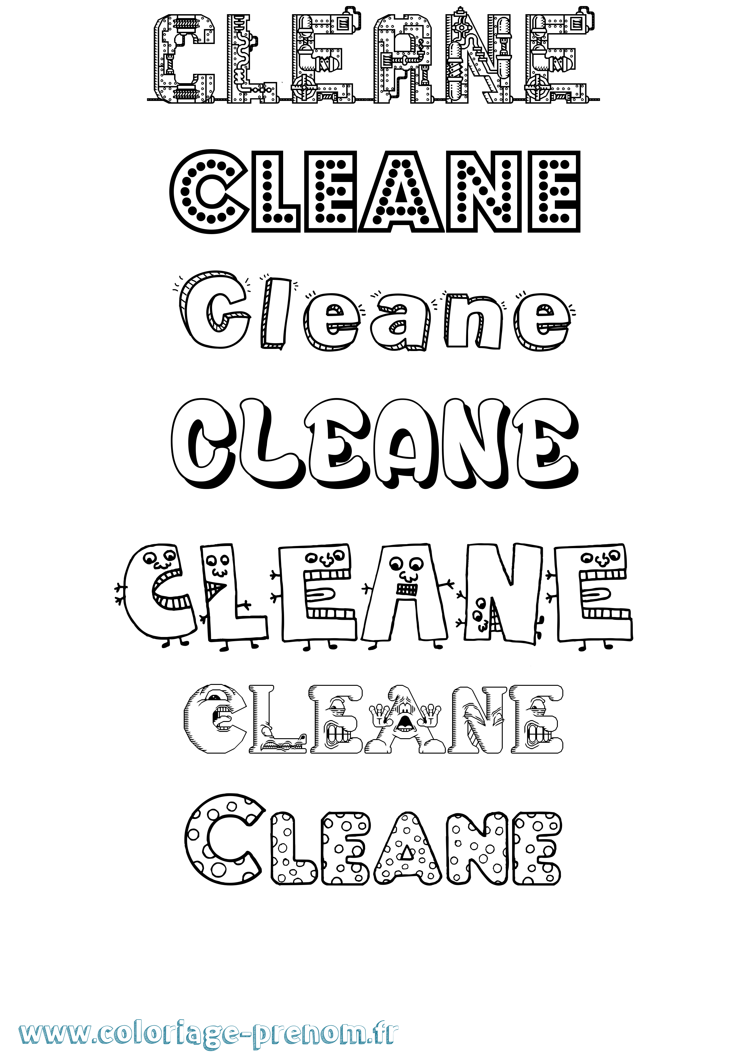 Coloriage prénom Cleane Fun