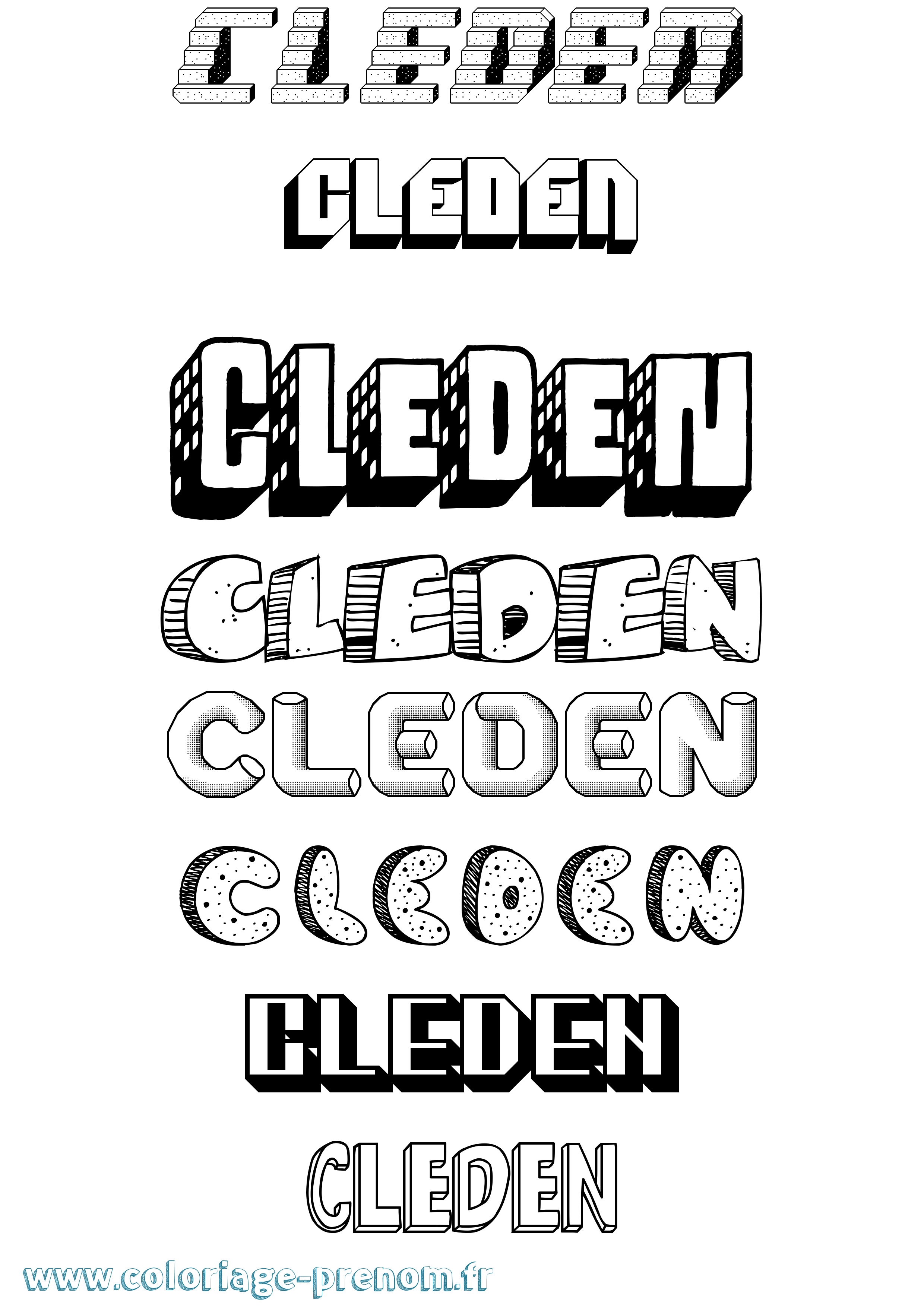 Coloriage prénom Cleden Effet 3D