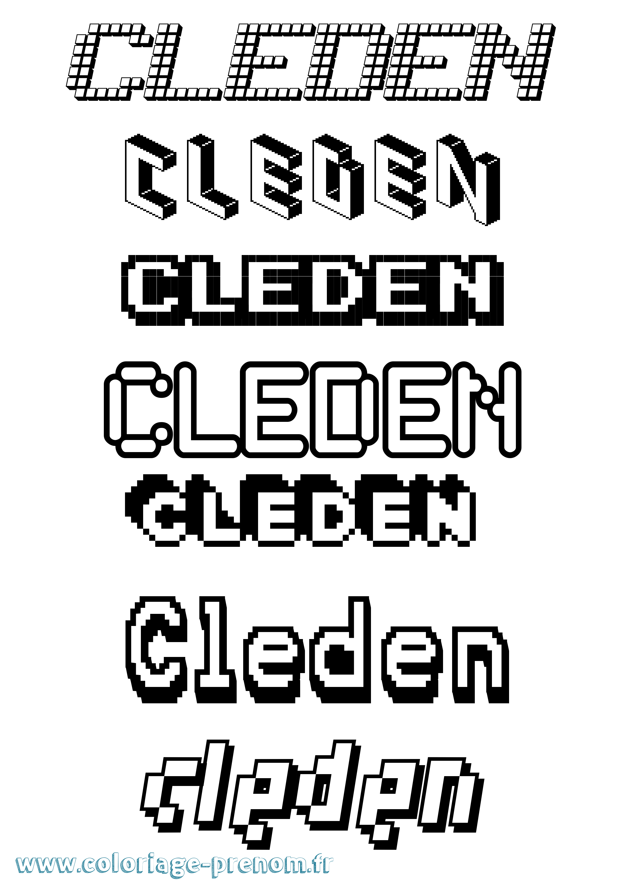 Coloriage prénom Cleden Pixel