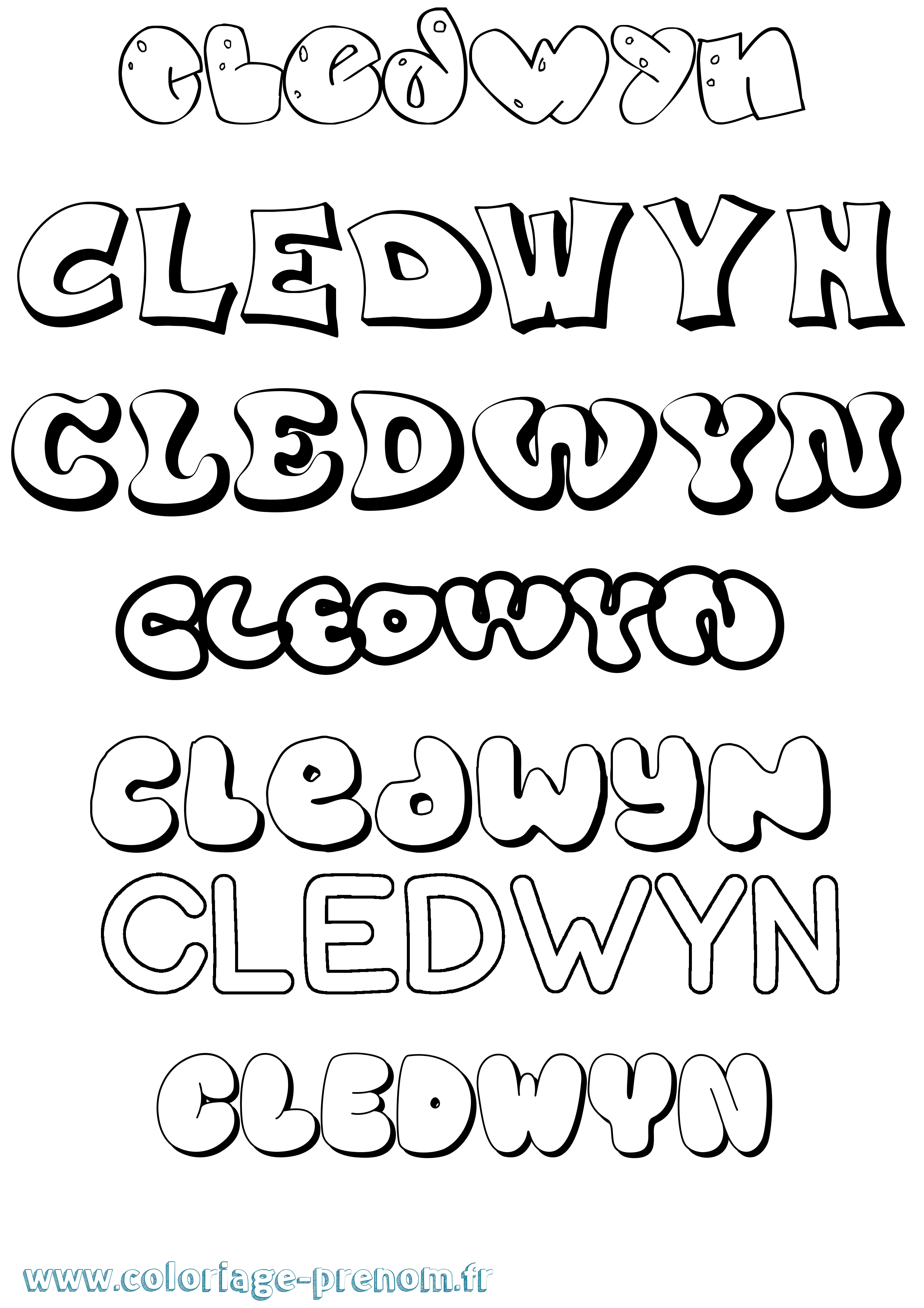 Coloriage prénom Cledwyn Bubble