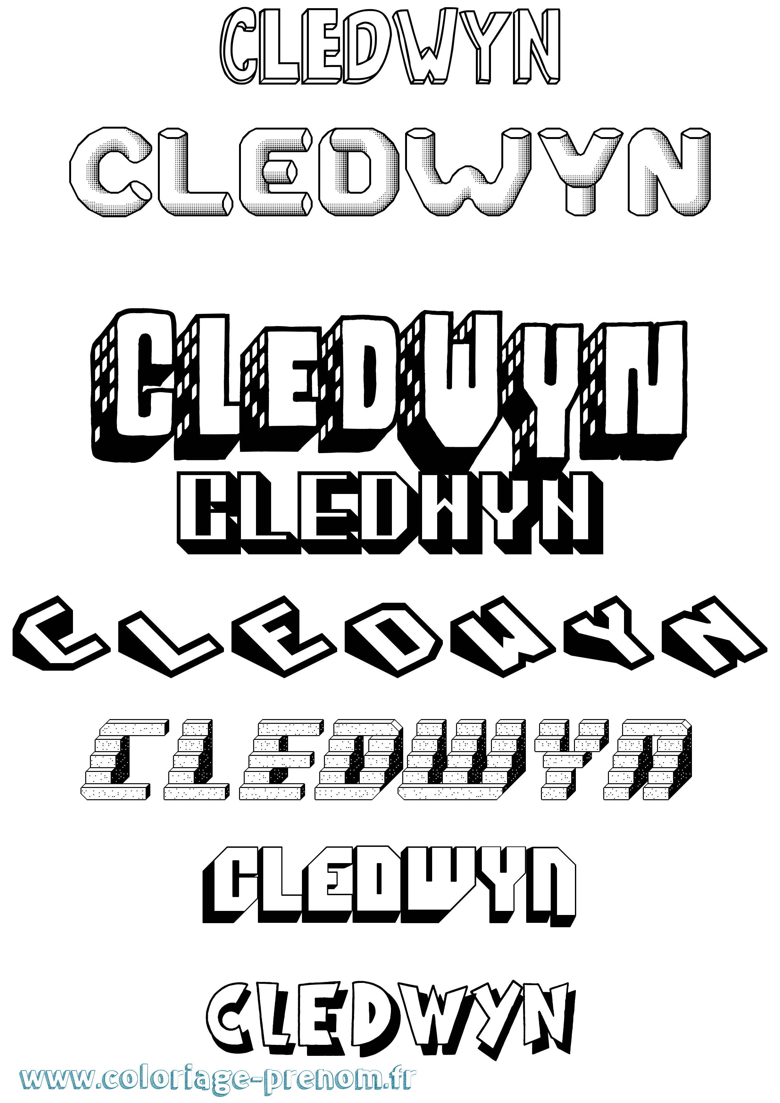 Coloriage prénom Cledwyn Effet 3D