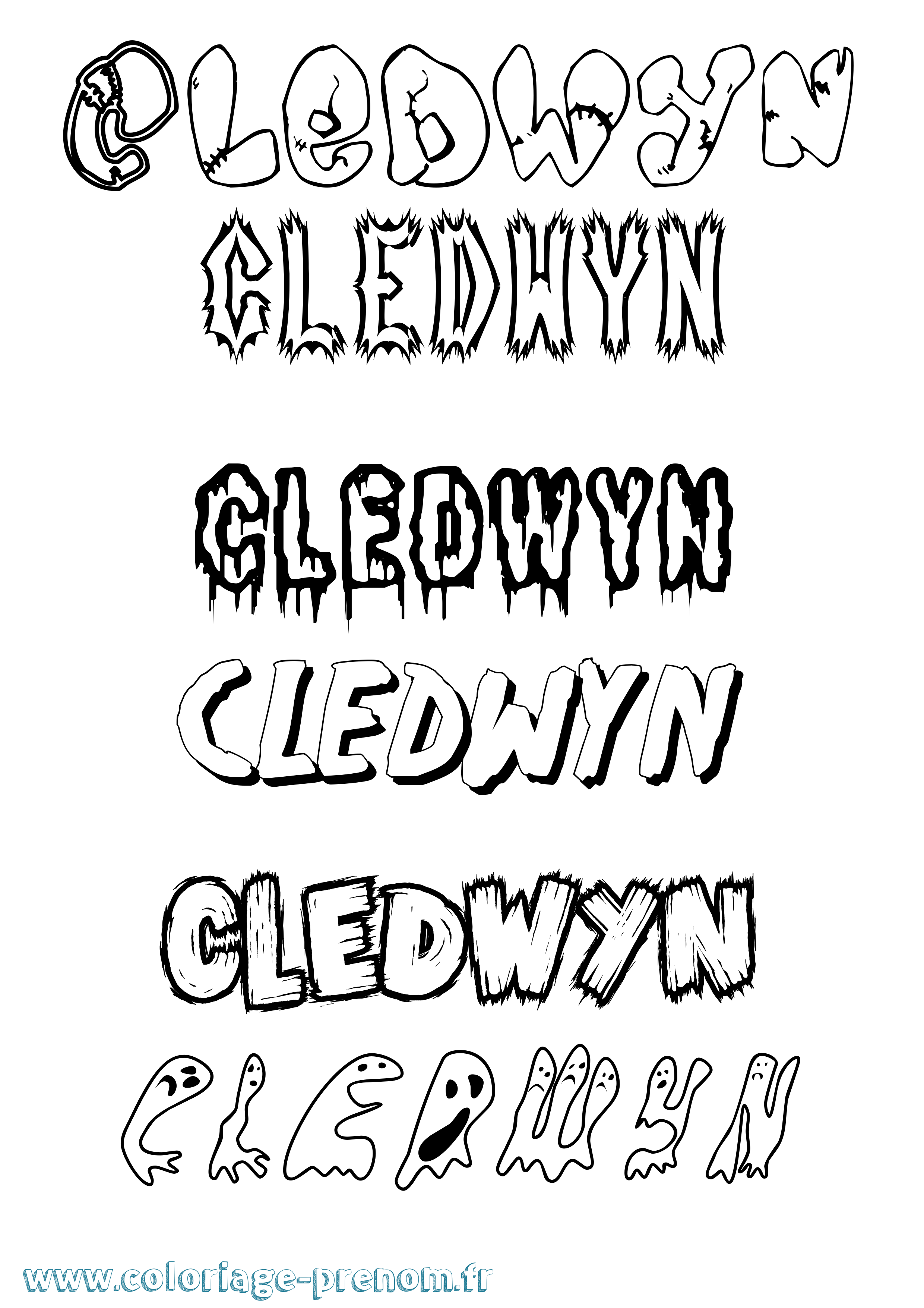 Coloriage prénom Cledwyn Frisson