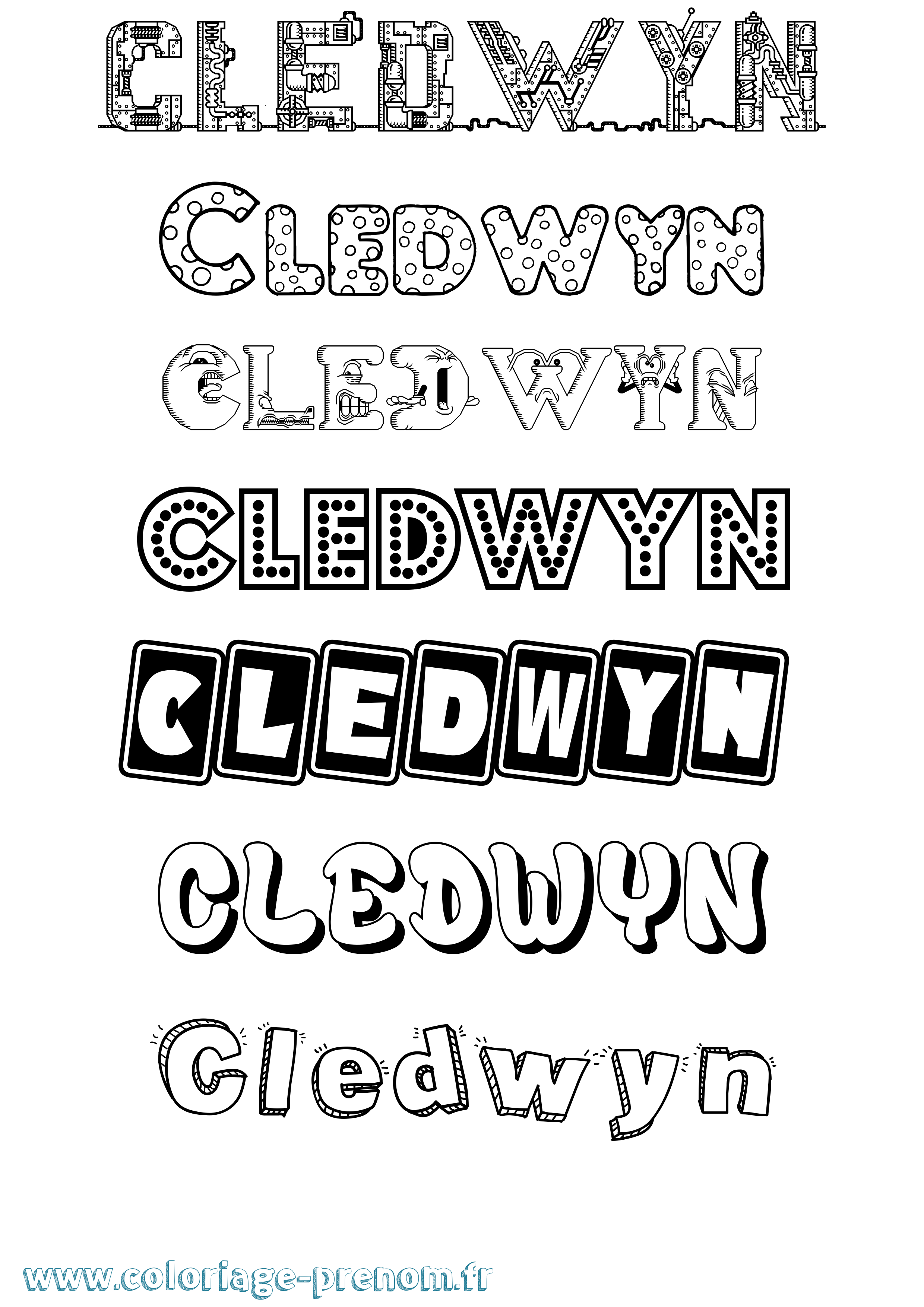 Coloriage prénom Cledwyn Fun