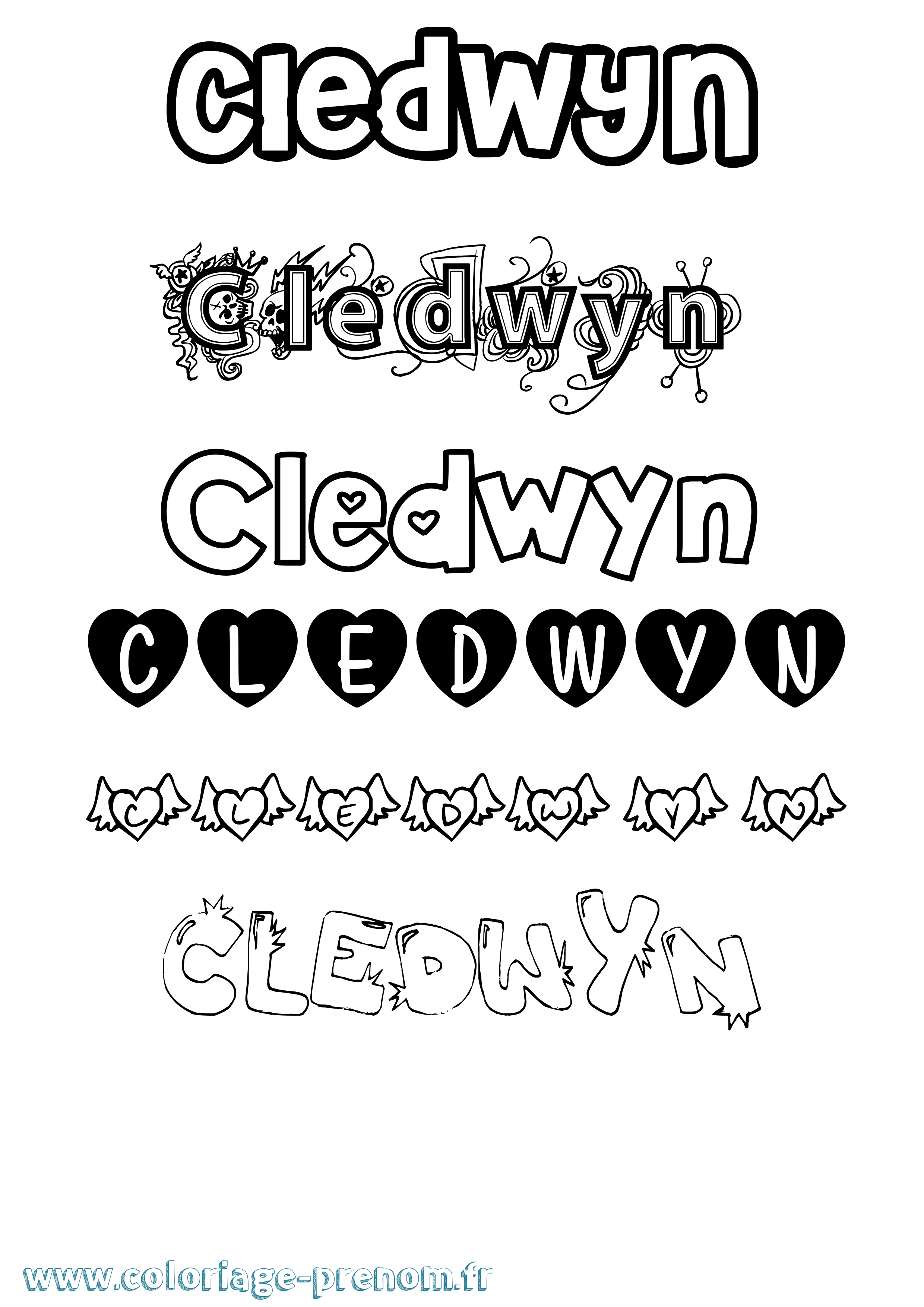 Coloriage prénom Cledwyn Girly