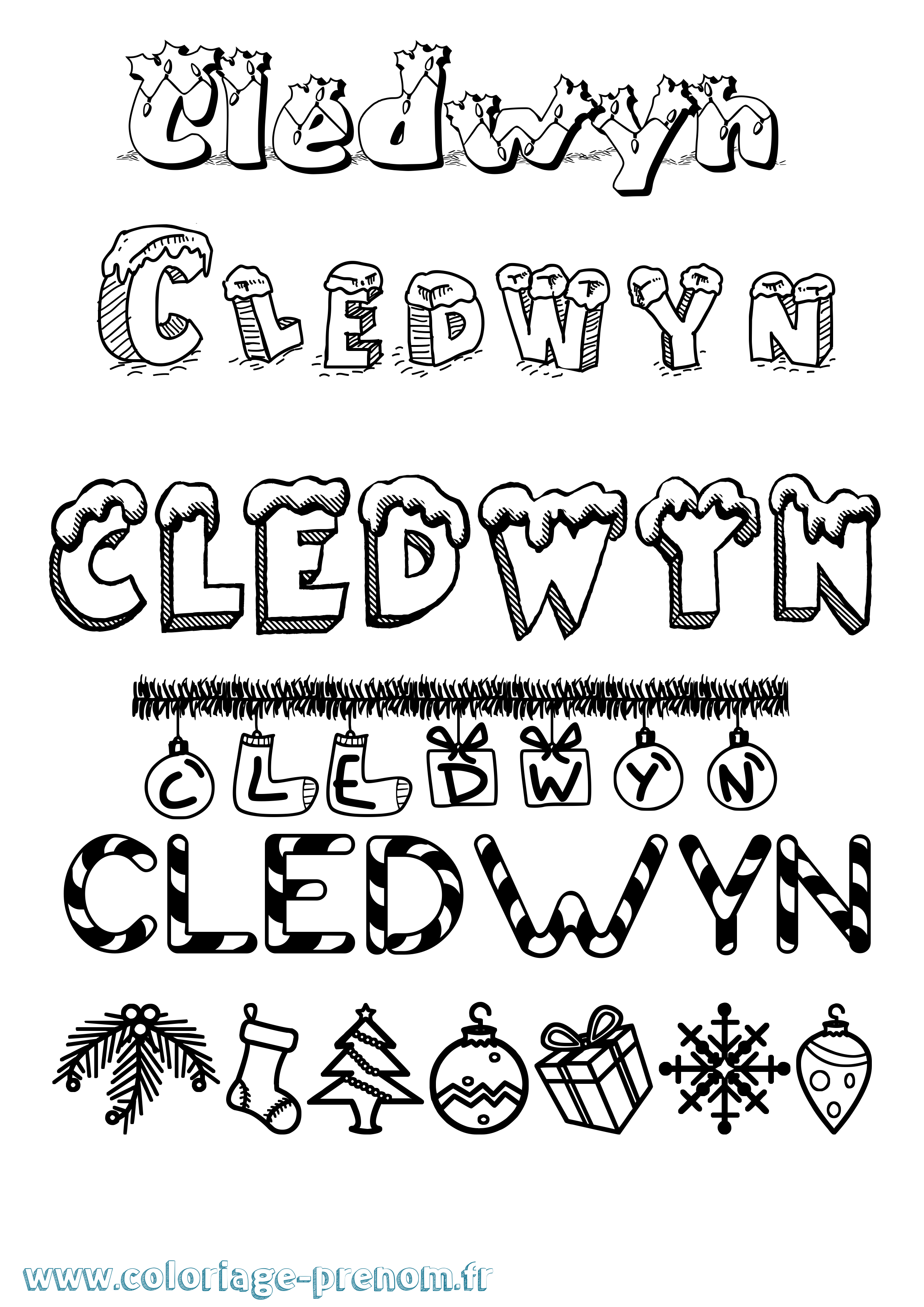 Coloriage prénom Cledwyn Noël
