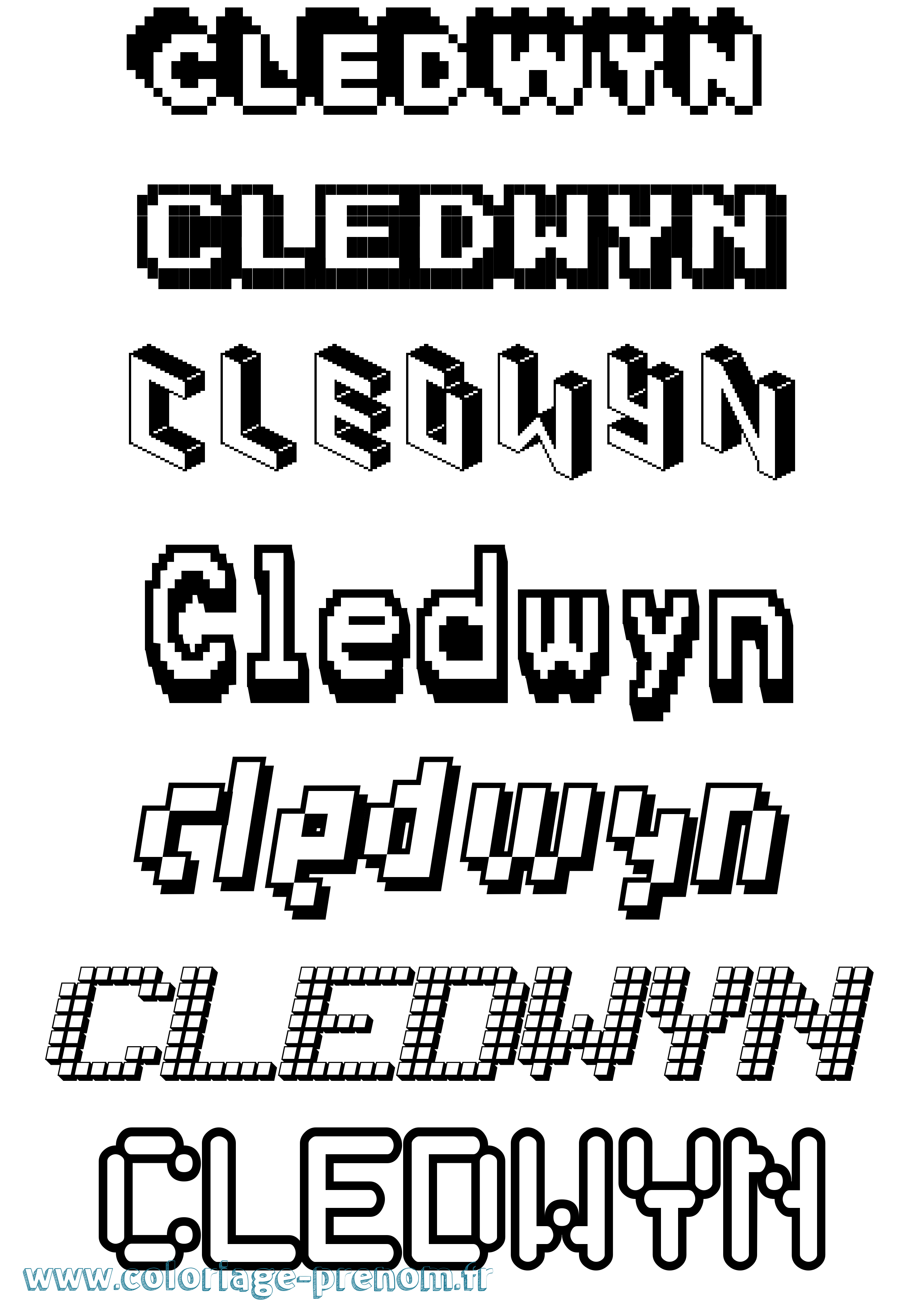 Coloriage prénom Cledwyn Pixel