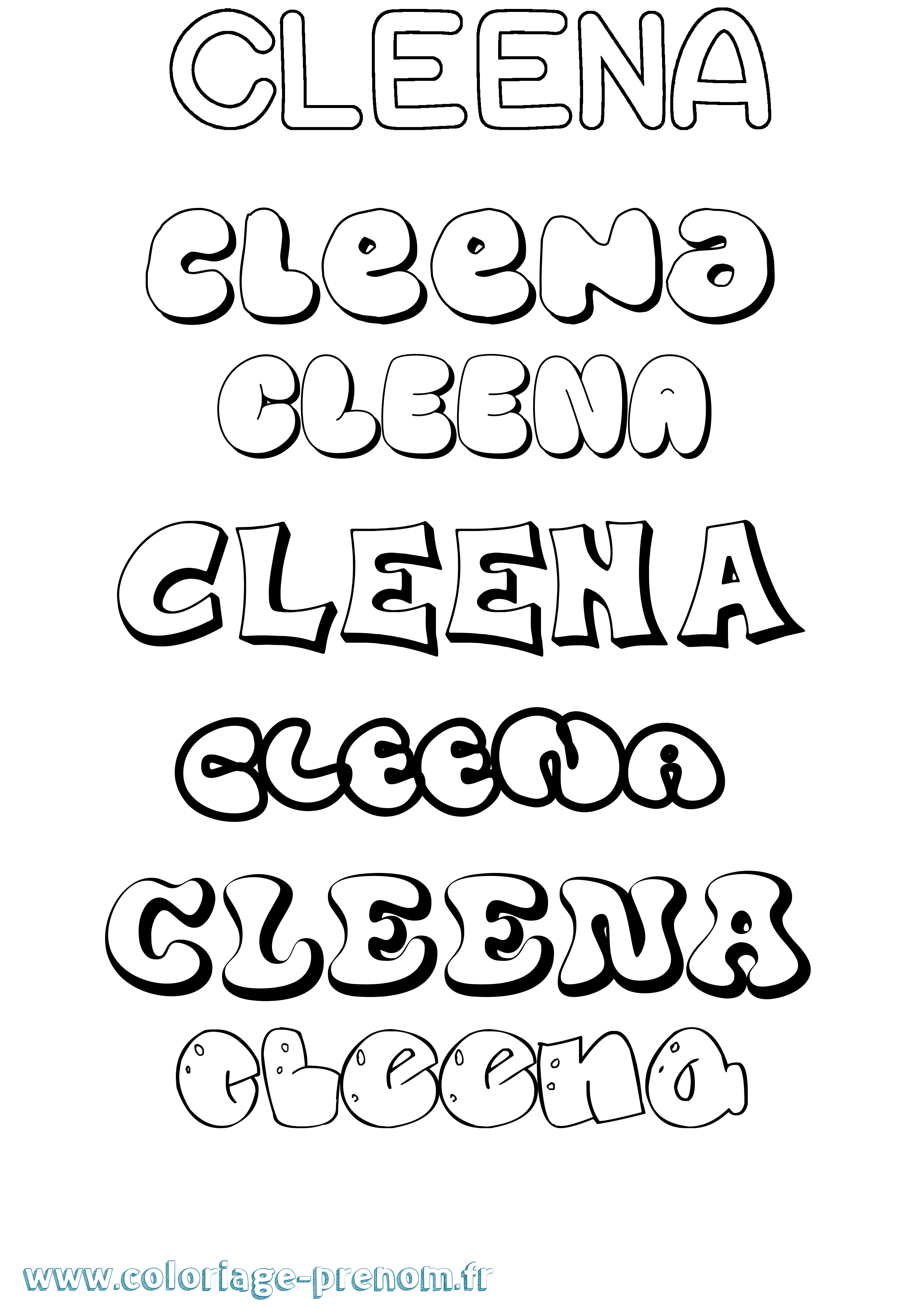 Coloriage prénom Cleena Bubble