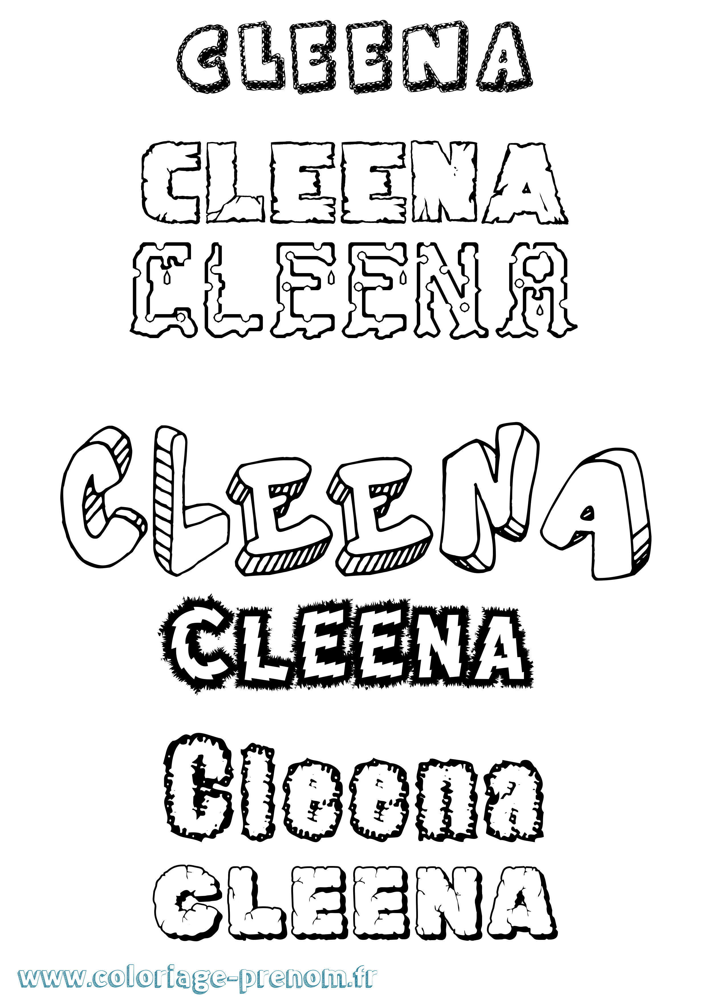 Coloriage prénom Cleena Destructuré