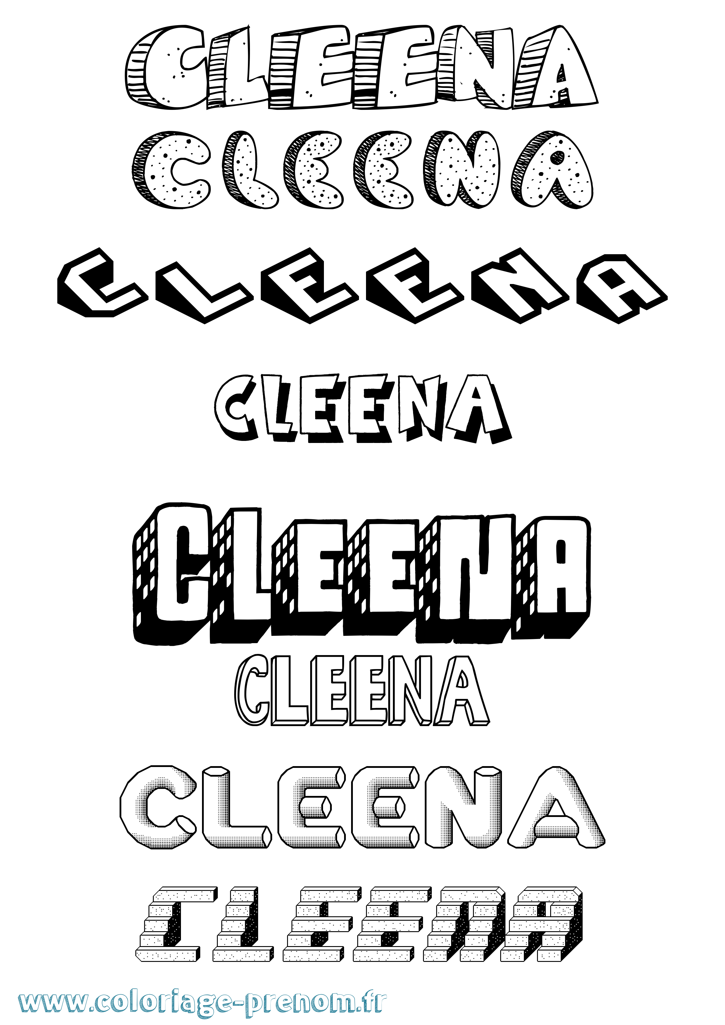Coloriage prénom Cleena Effet 3D