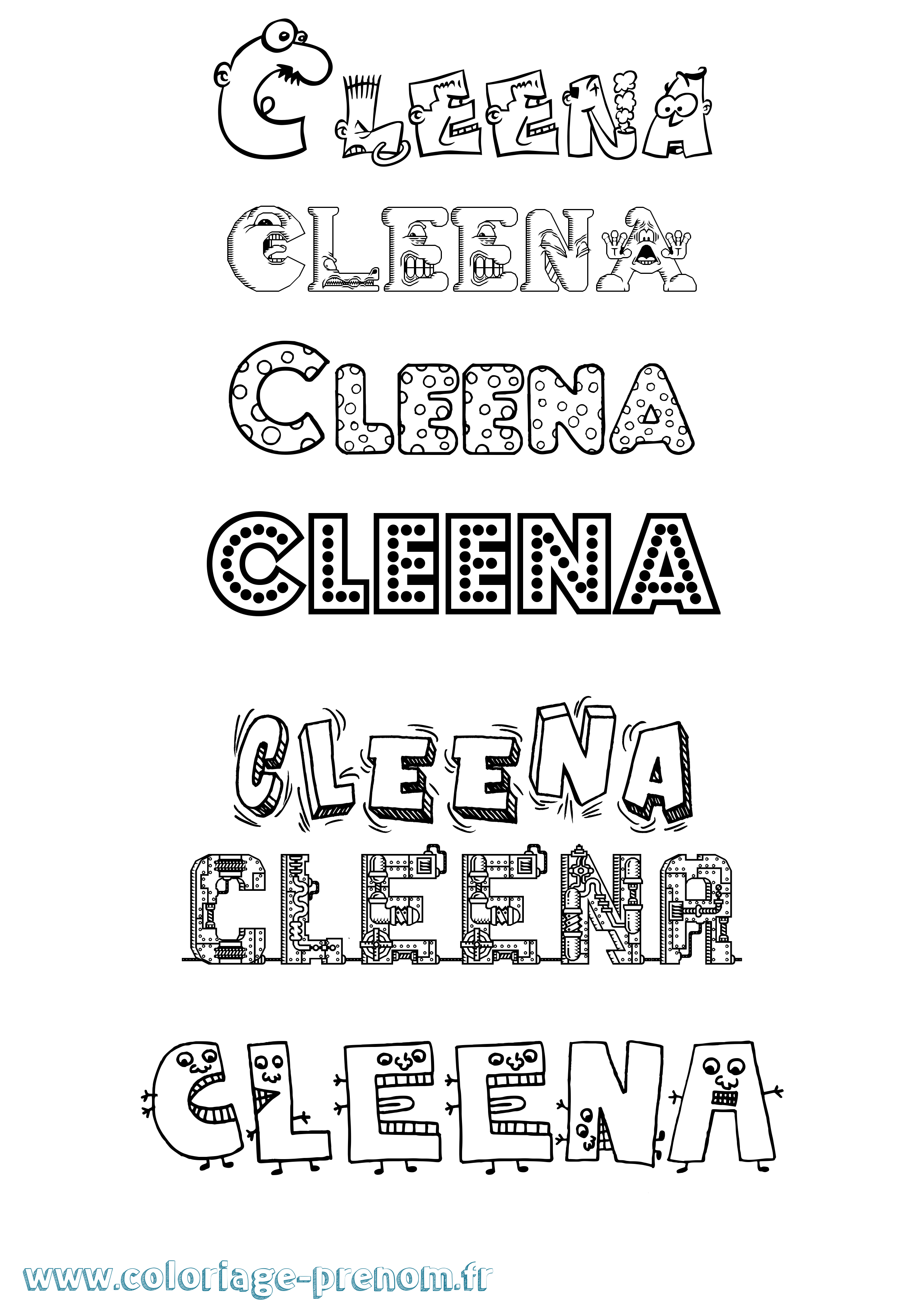 Coloriage prénom Cleena Fun