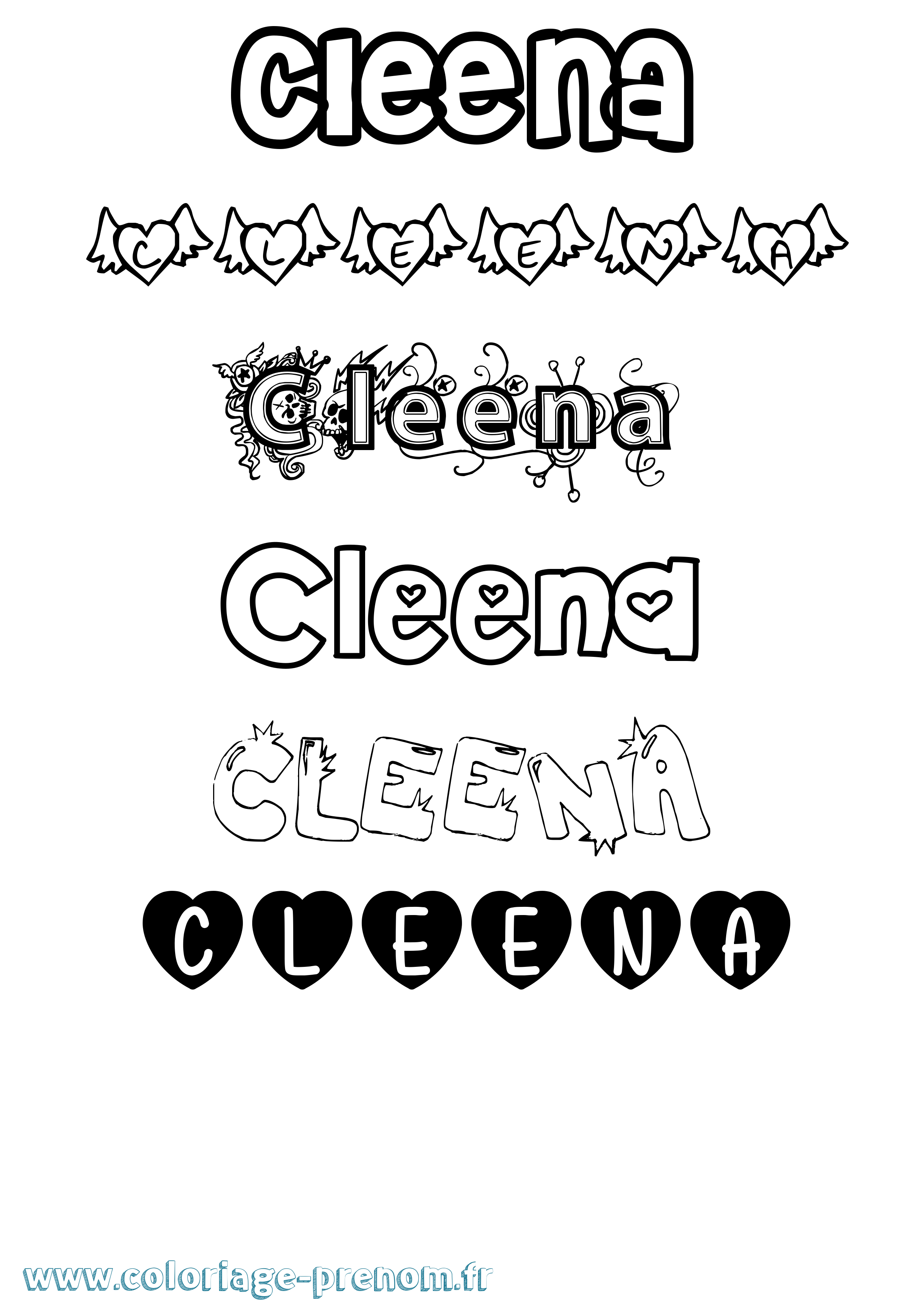 Coloriage prénom Cleena Girly