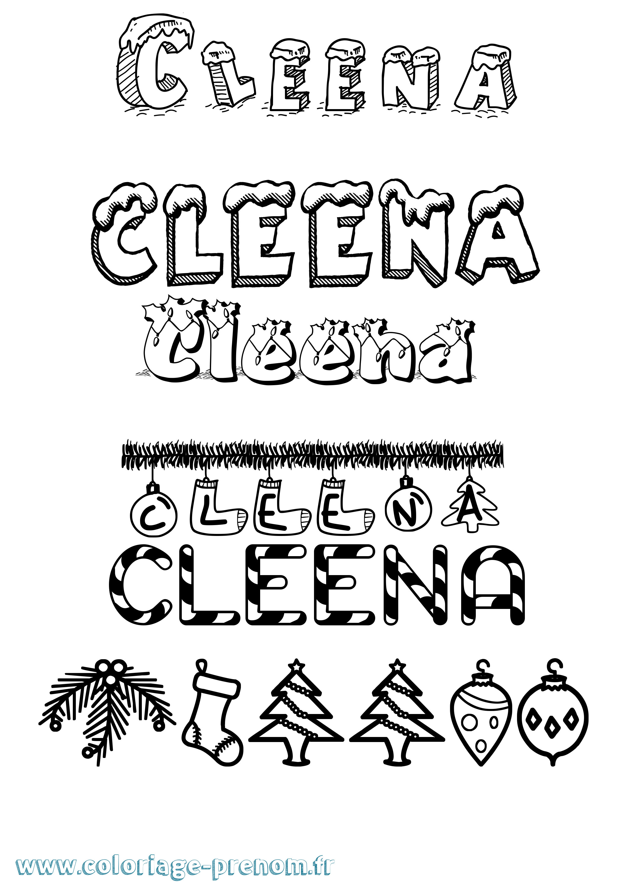 Coloriage prénom Cleena Noël